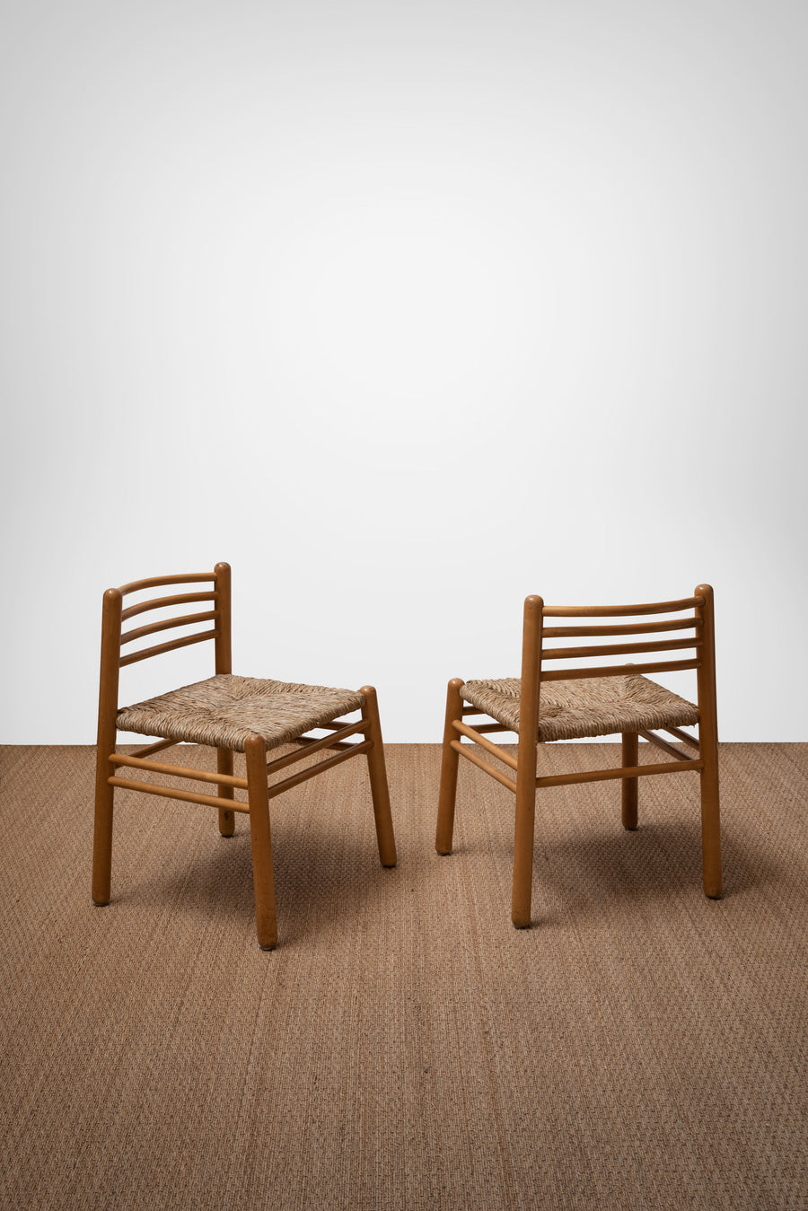 Pair of Scandinavian Rush Seat Side Chairs