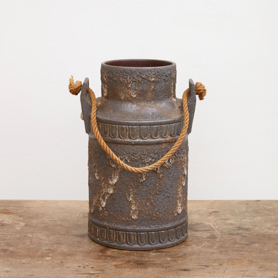 Brutalist Salt Glazed Rope Handled Ceramic Vase