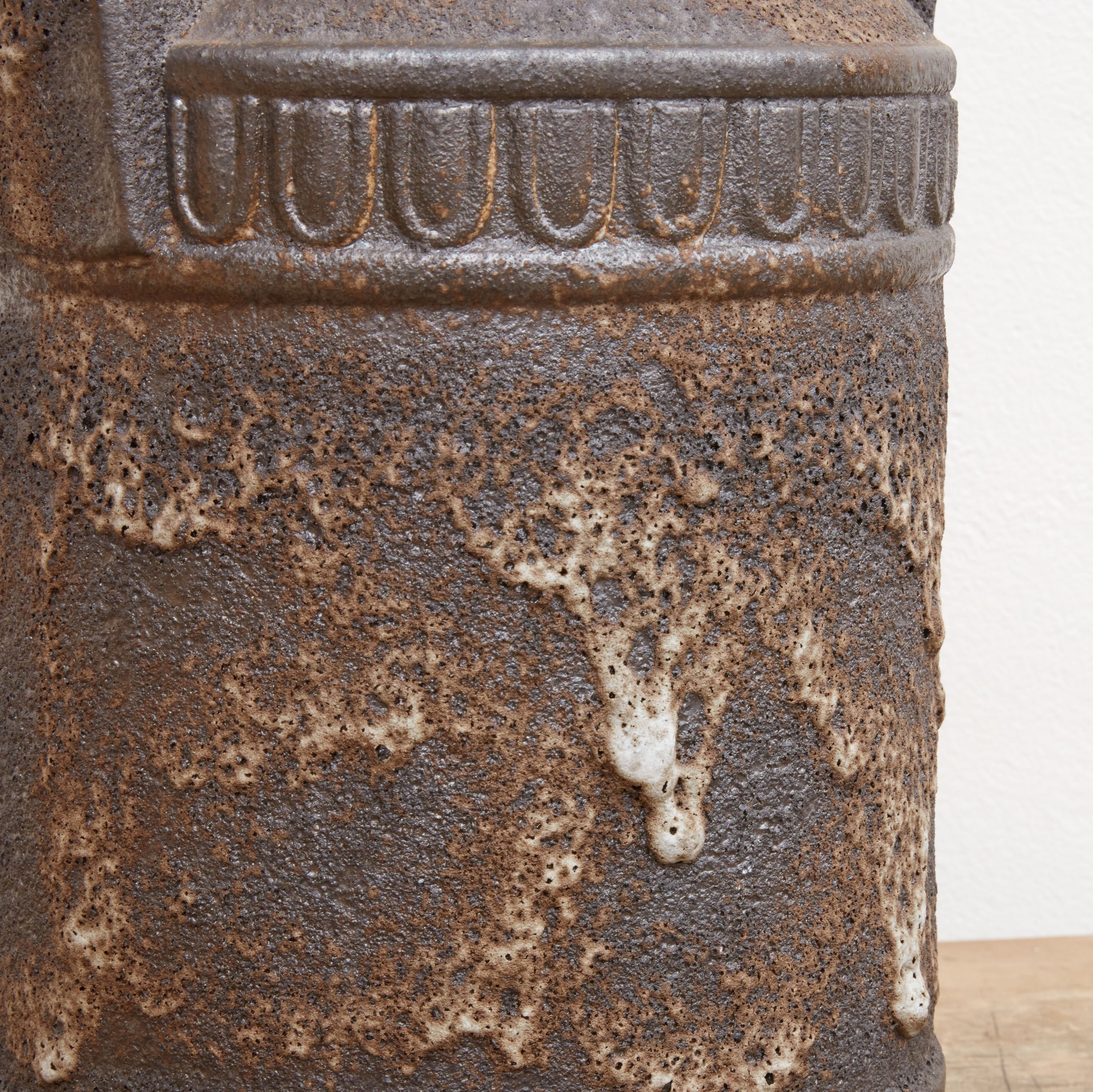 Brutalist Salt Glazed Rope Handled Ceramic Vase