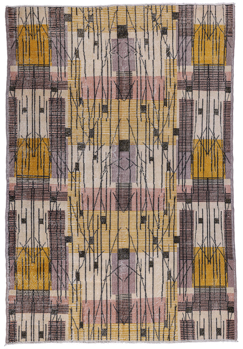 Antique Turkish Geometric Grid Rug