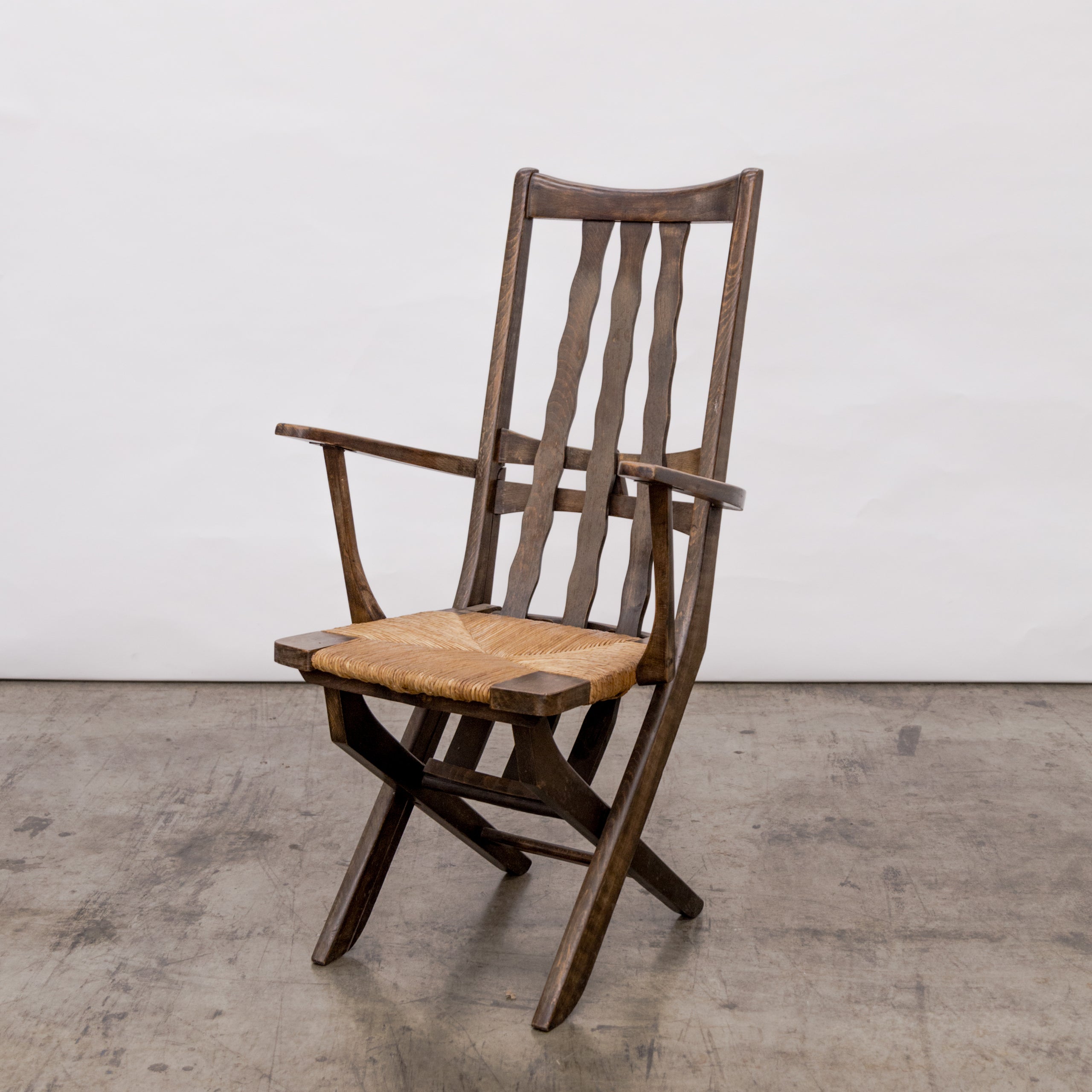 Brutalist Slat Back Adjustable Armchairs