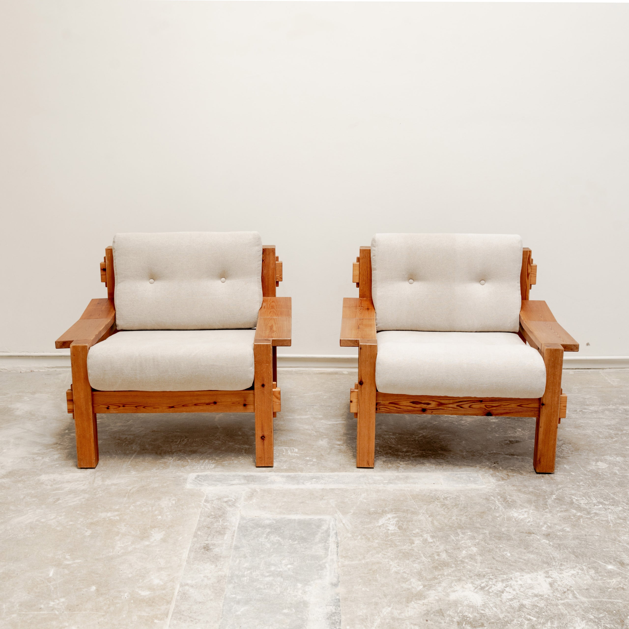 Baltic Pine Brutalist Scandinavian Armchairs