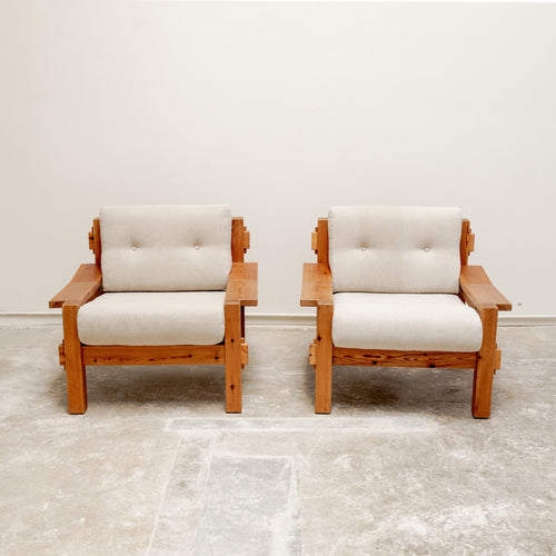 Baltic Pine Brutalist Scandinavian Armchairs