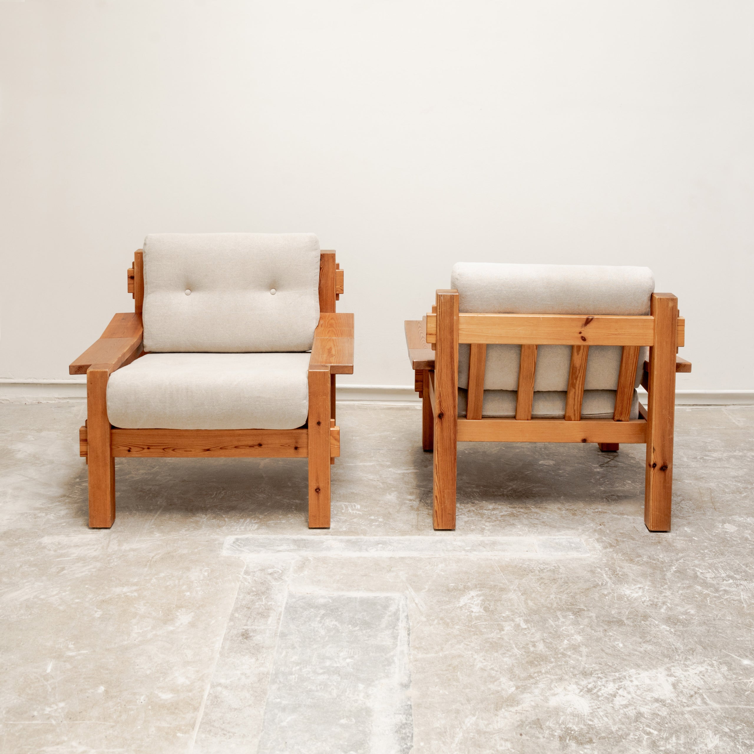 Baltic Pine Brutalist Scandinavian Armchairs
