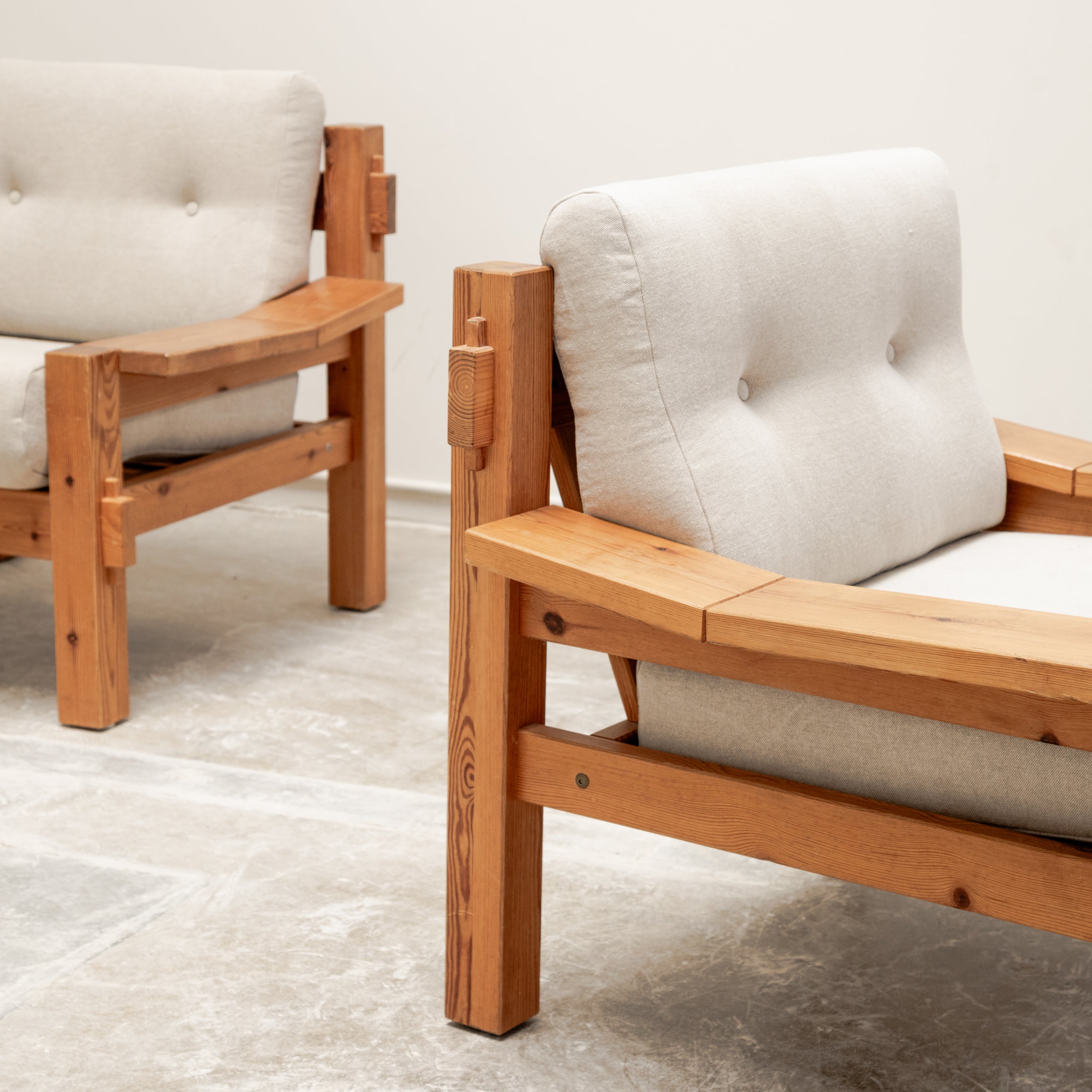 Baltic Pine Brutalist Scandinavian Armchairs