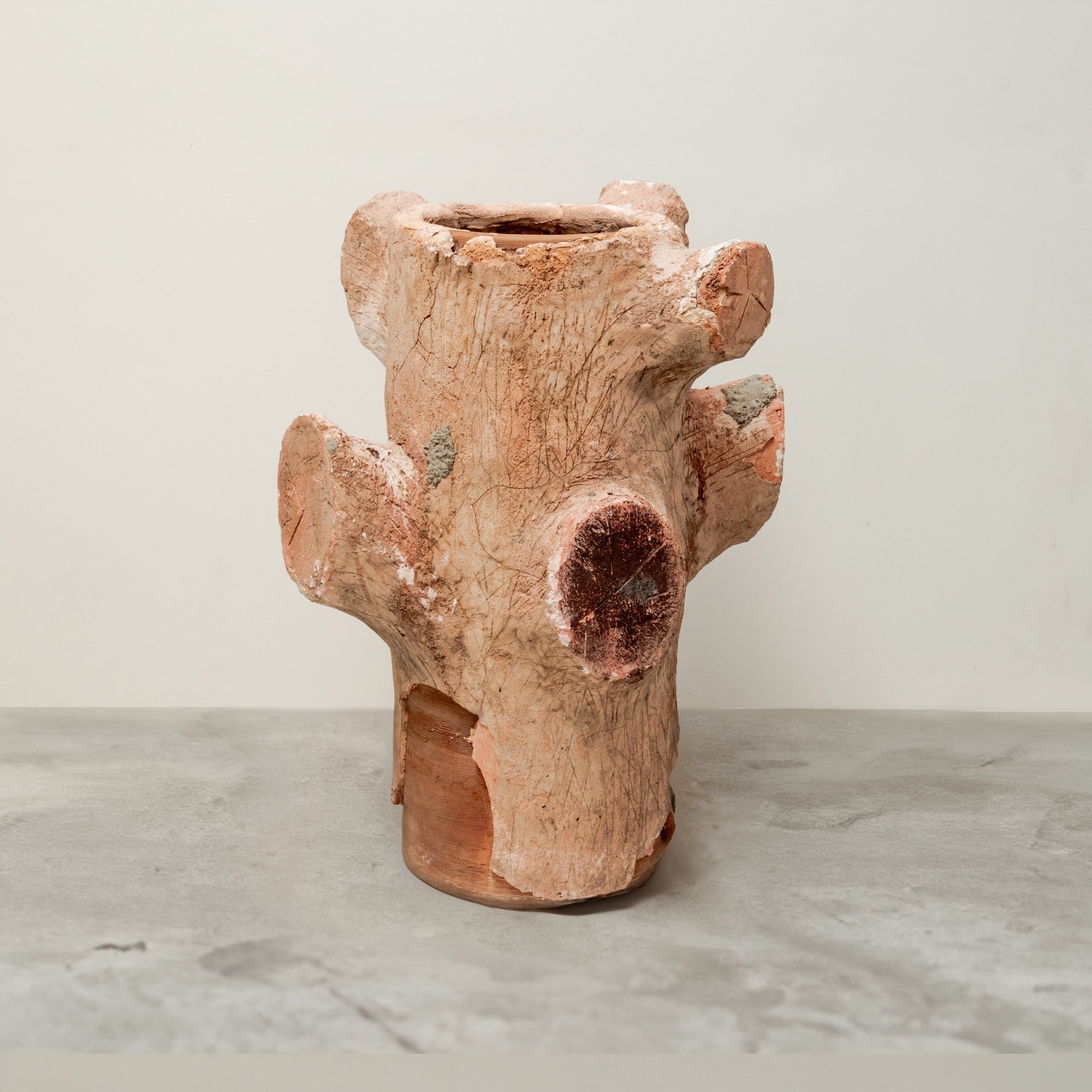 Monumental Faux Bois Terracotta Container