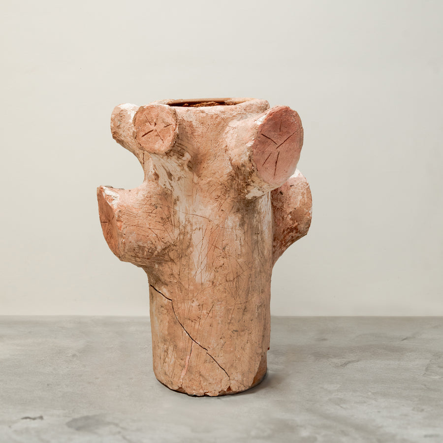 Monumental Faux Bois Terracotta Container