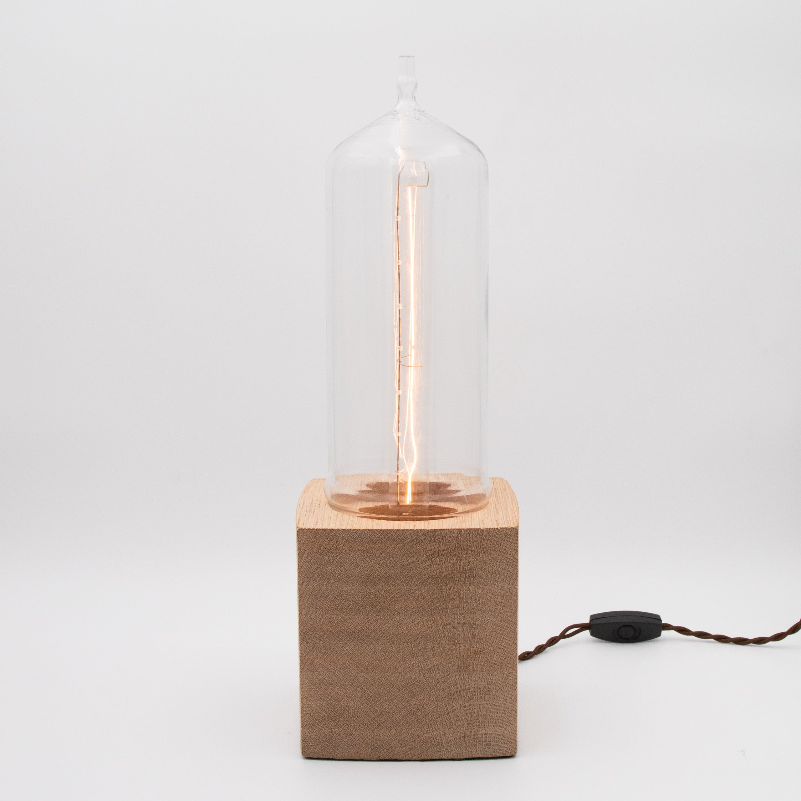 Vintage Lab Glass + Wood Block Base Table Lamp