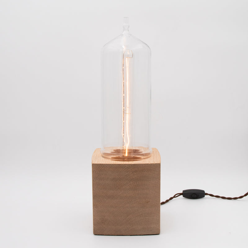 Vintage Lab Glass + Wood Block Base Table Lamp