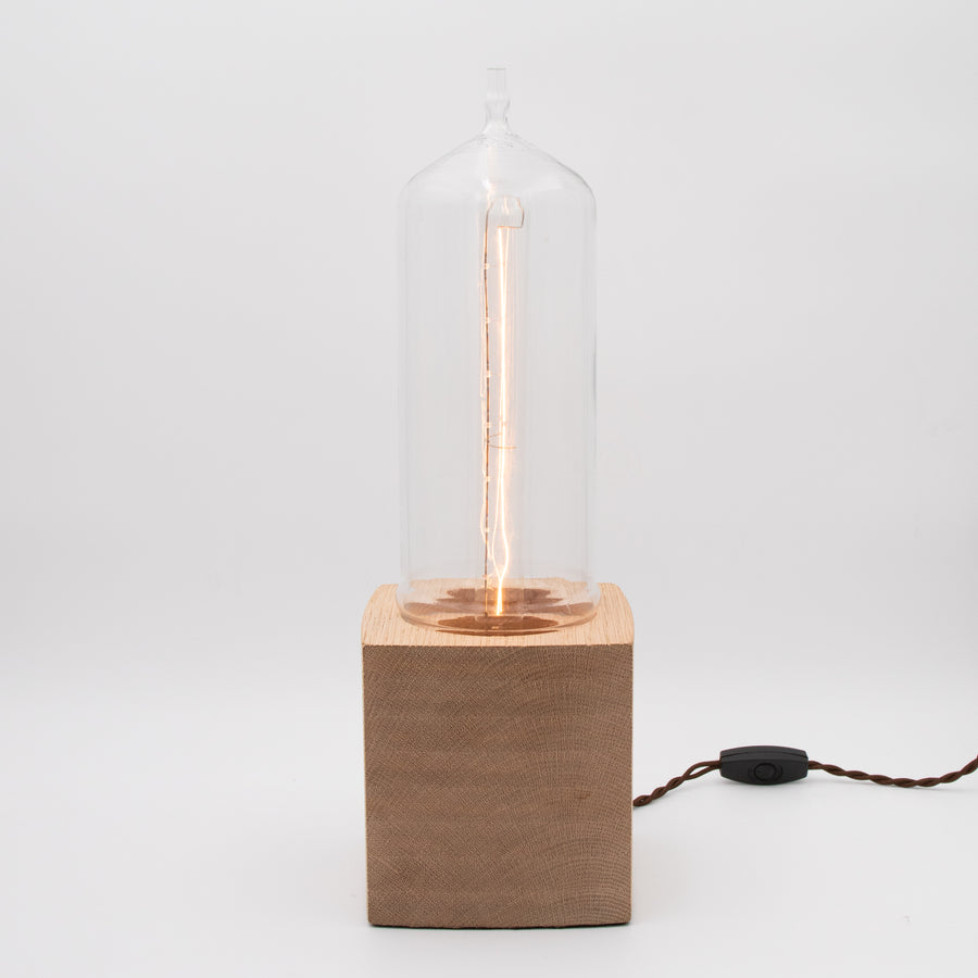Vintage Lab Glass + Wood Block Base Table Lamp