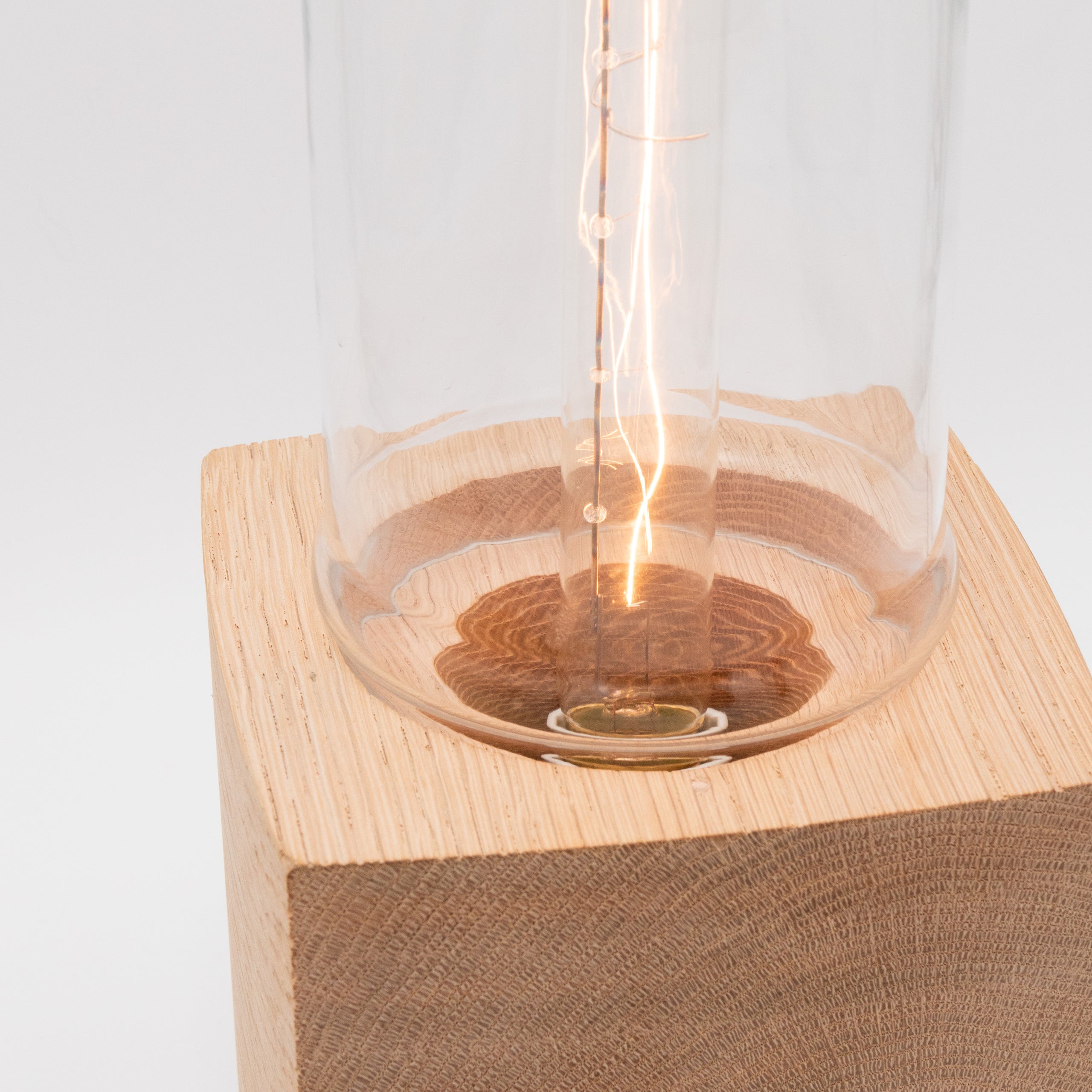 Vintage Lab Glass + Wood Block Base Table Lamp