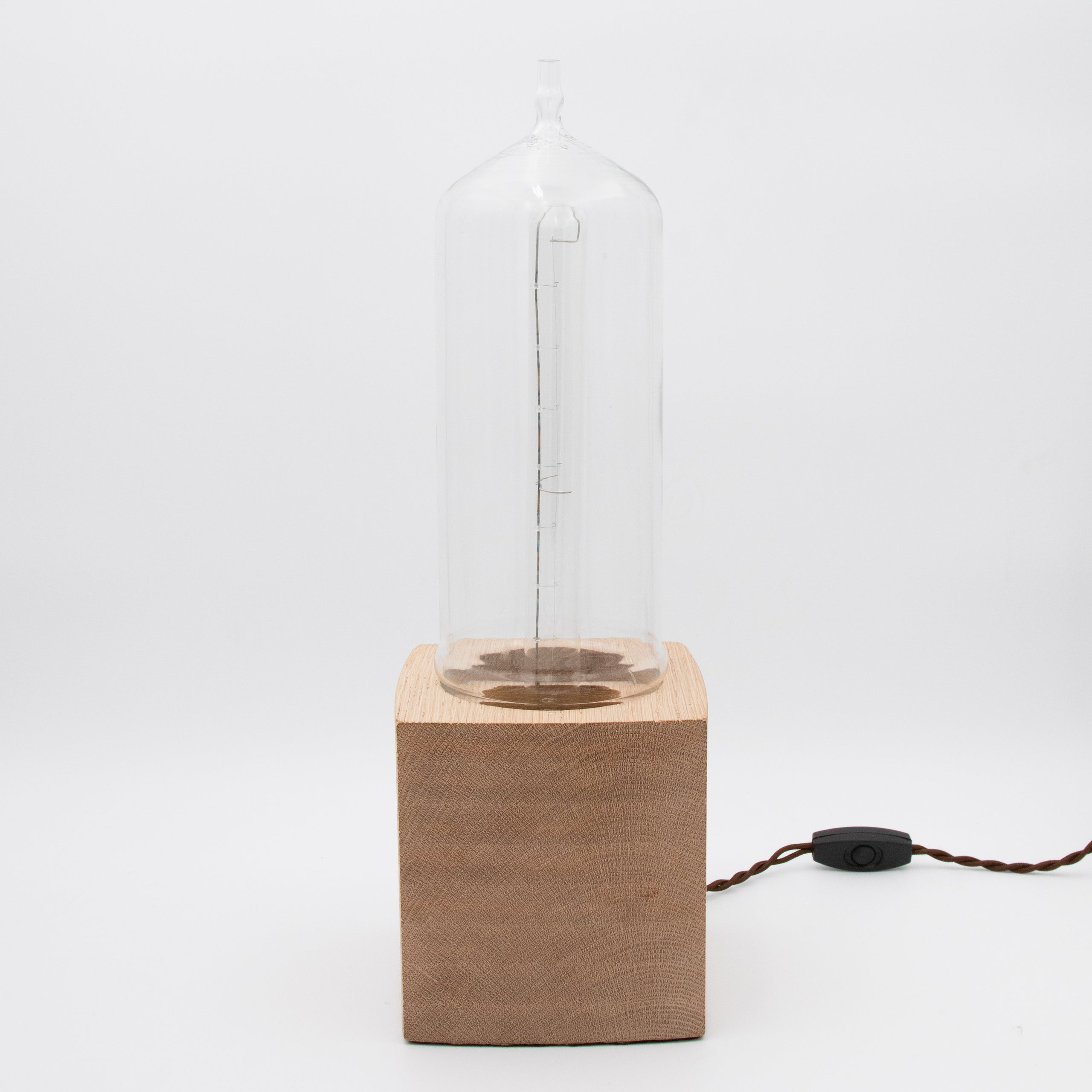 Vintage Lab Glass + Wood Block Base Table Lamp