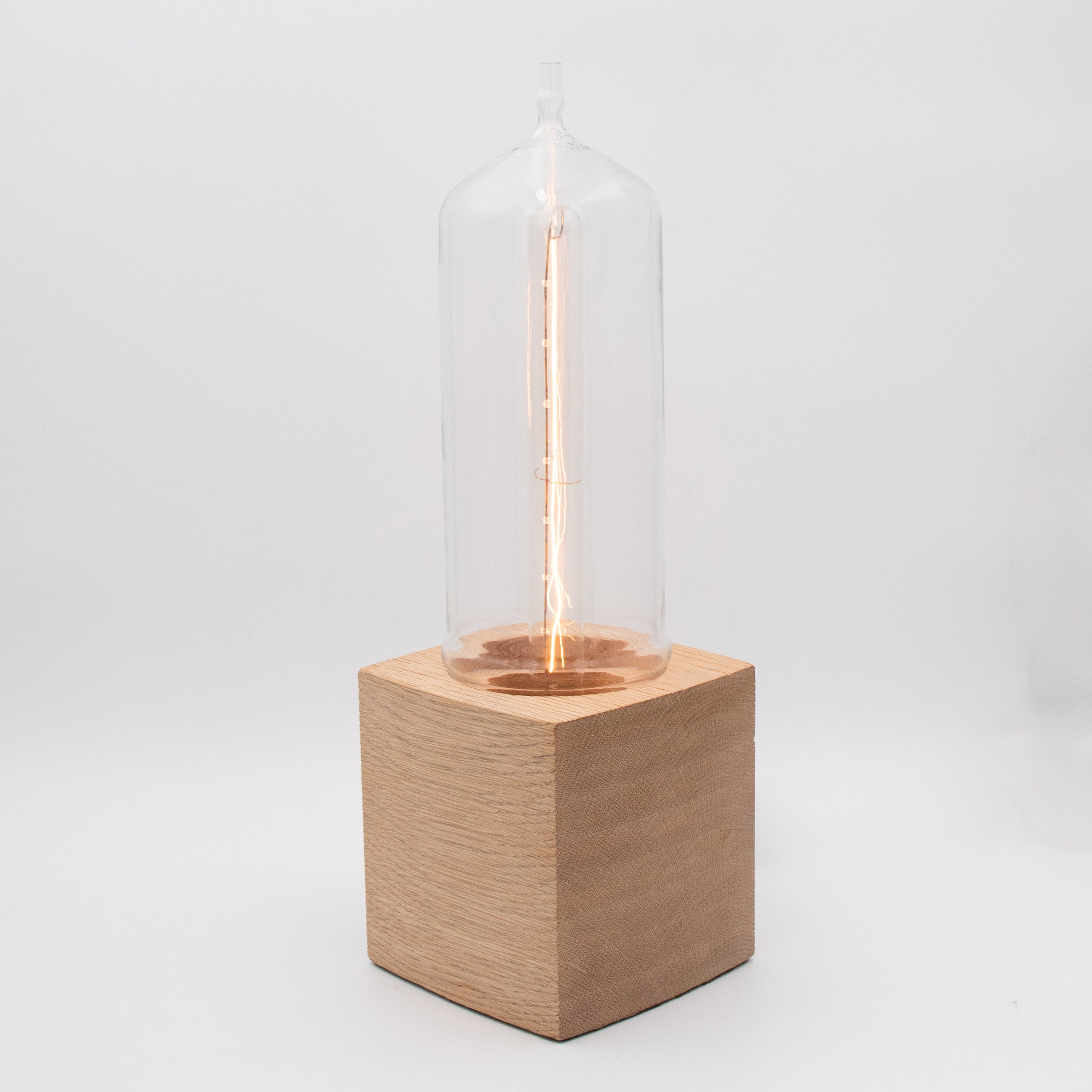 Vintage Lab Glass + Wood Block Base Table Lamp