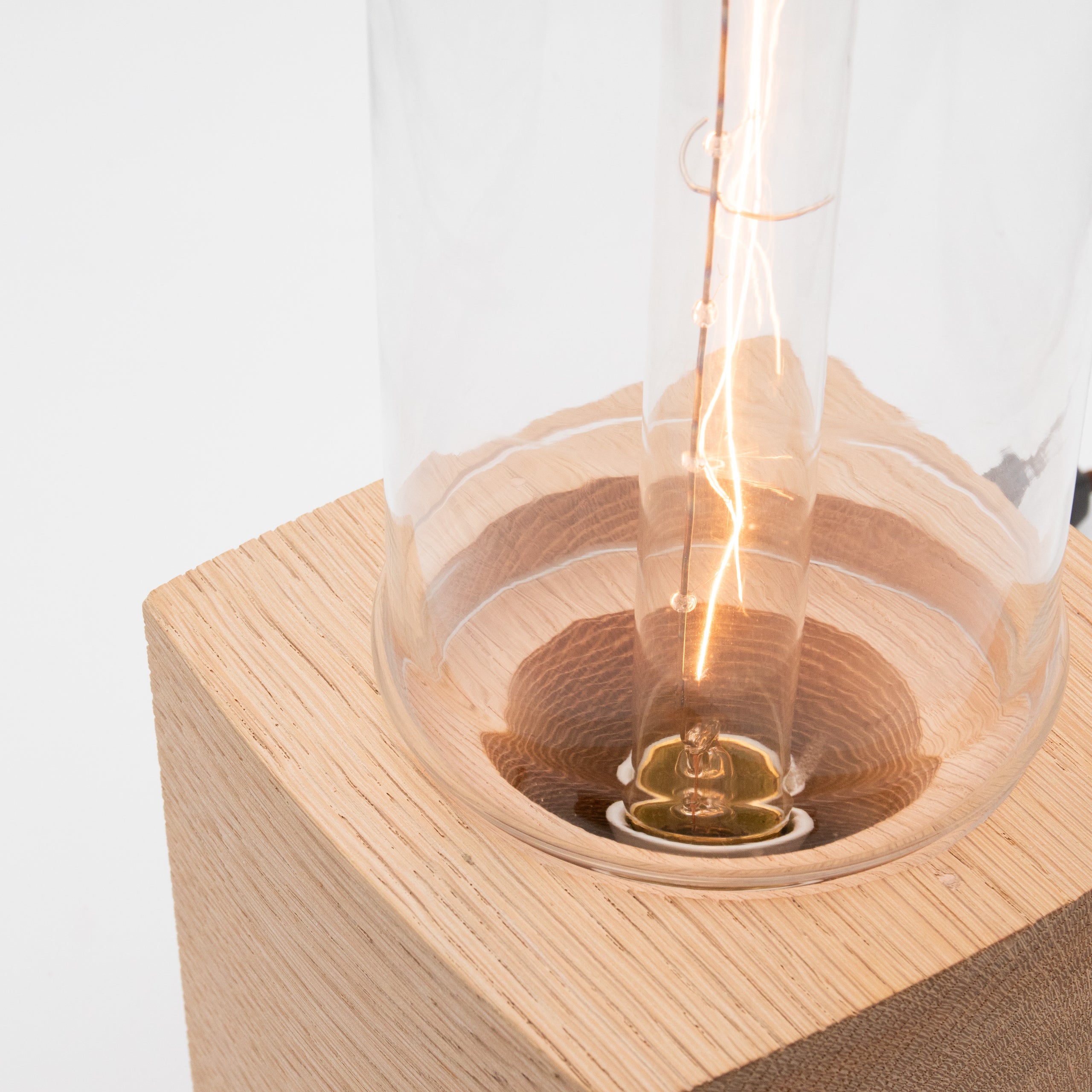 Vintage Lab Glass + Wood Block Base Table Lamp