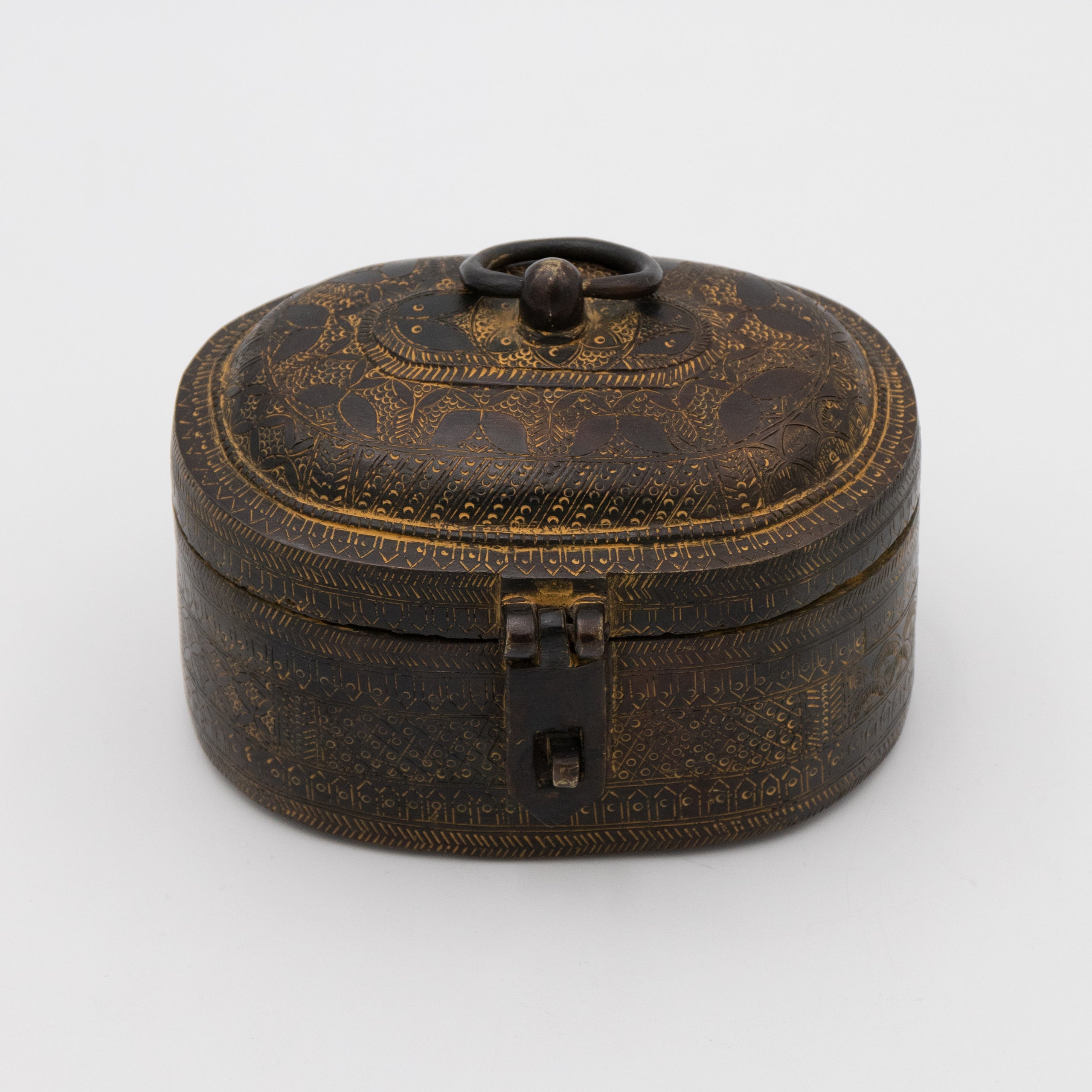 Engraved Blackened Metal Lidded Box