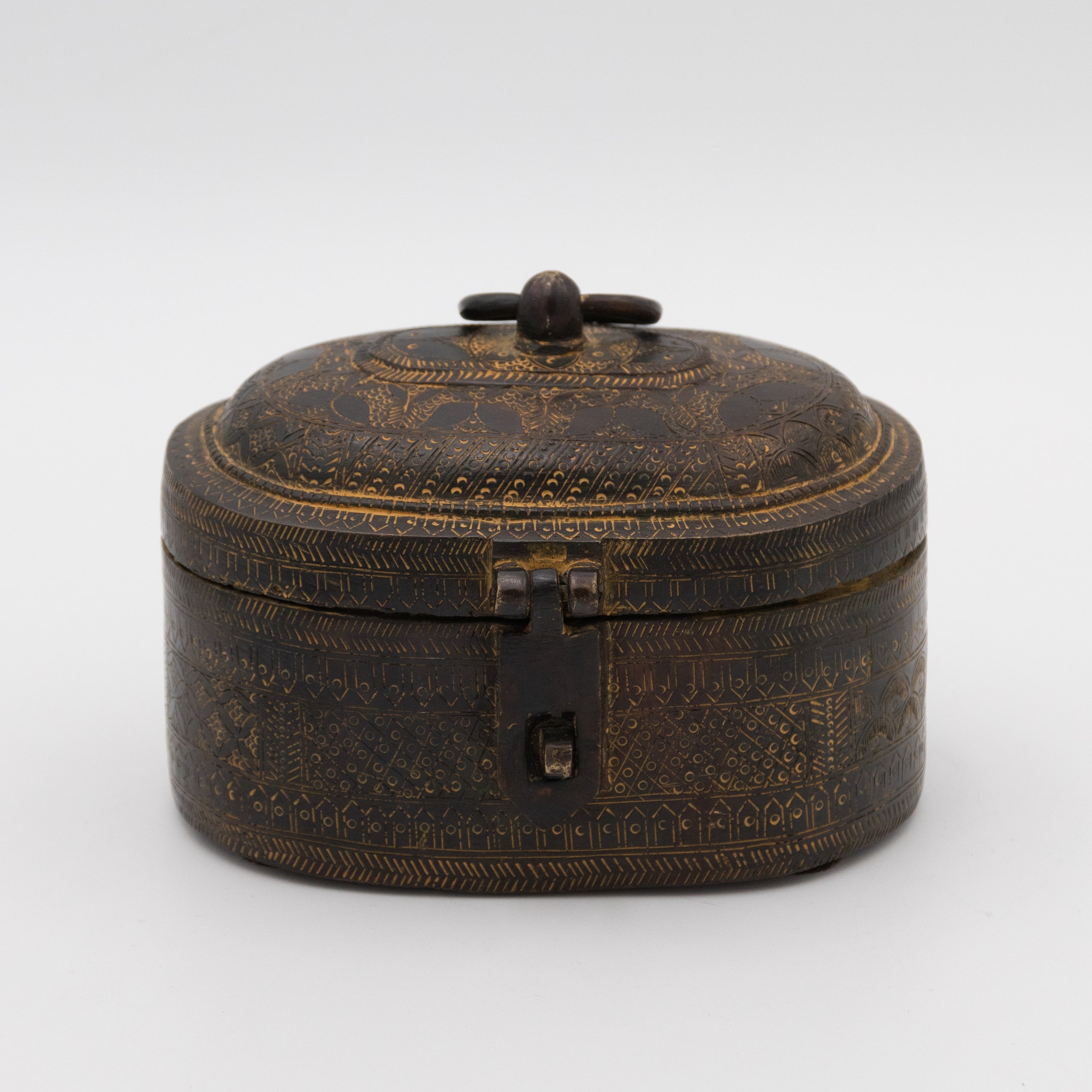 Engraved Blackened Metal Lidded Box