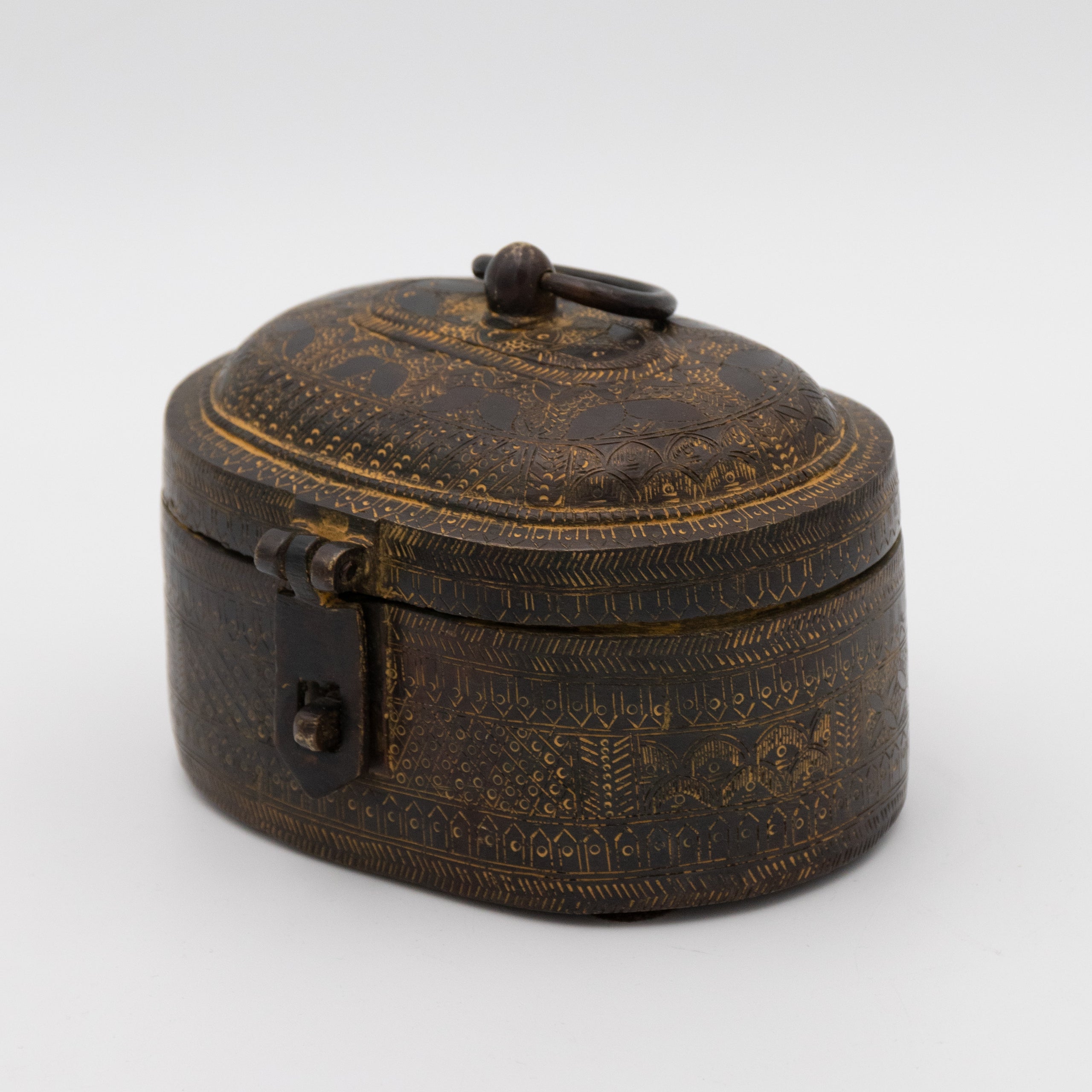 Engraved Blackened Metal Lidded Box