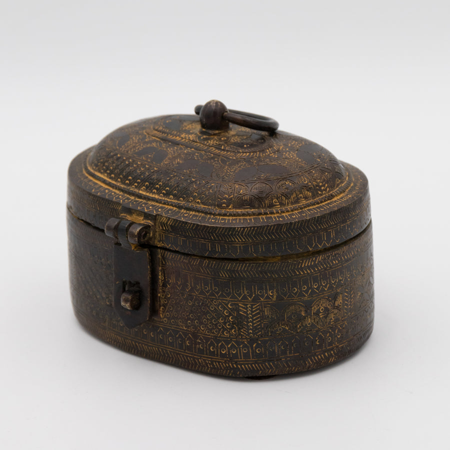 Engraved Blackened Metal Lidded Box