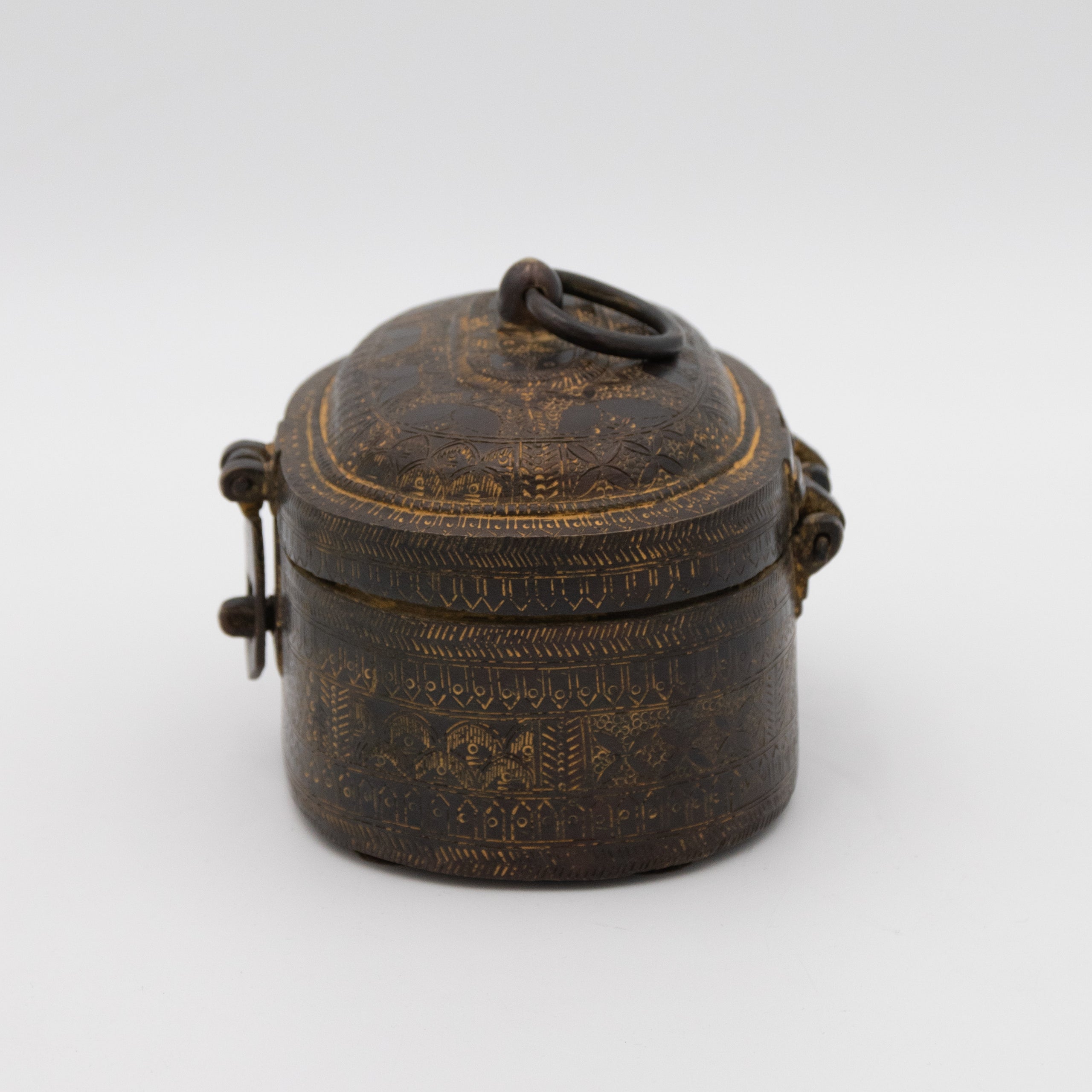 Engraved Blackened Metal Lidded Box