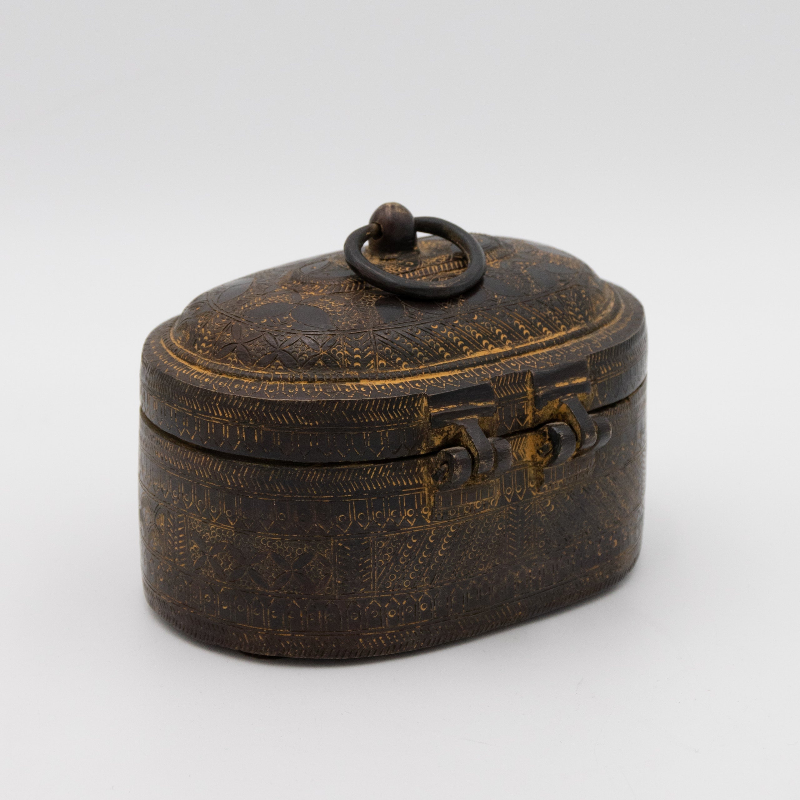 Engraved Blackened Metal Lidded Box