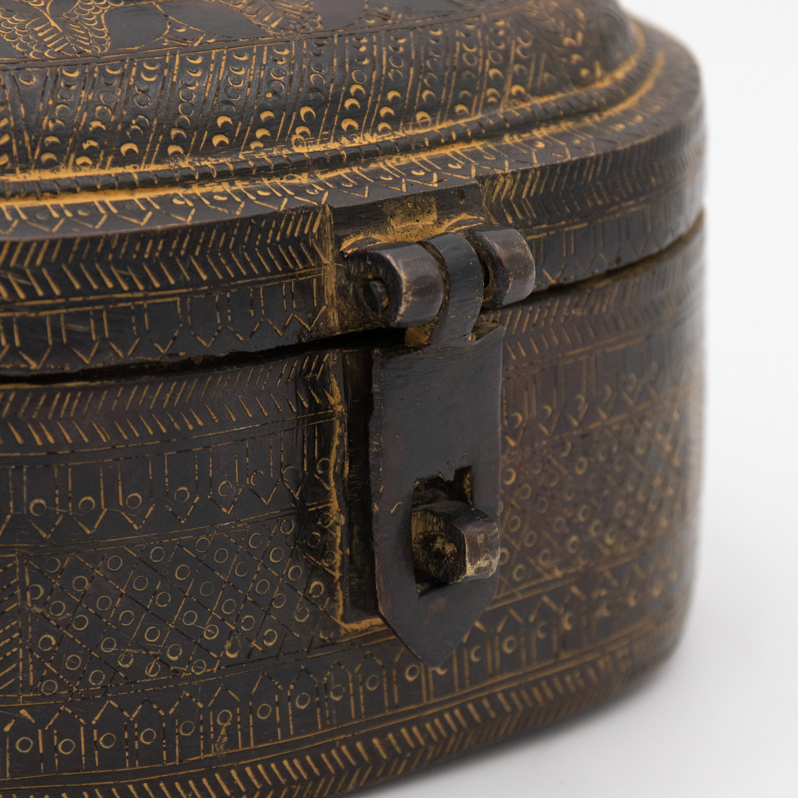 Engraved Blackened Metal Lidded Box