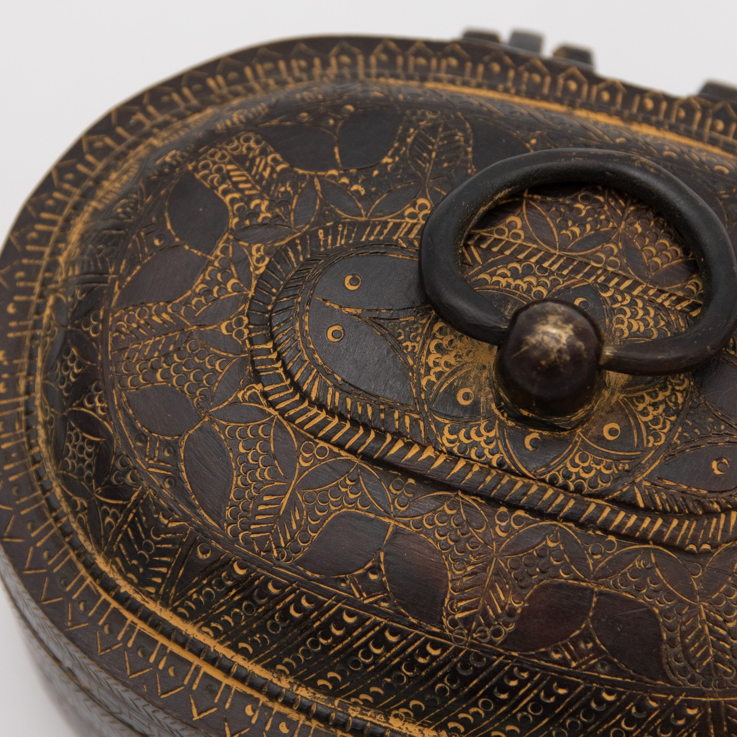 Engraved Blackened Metal Lidded Box