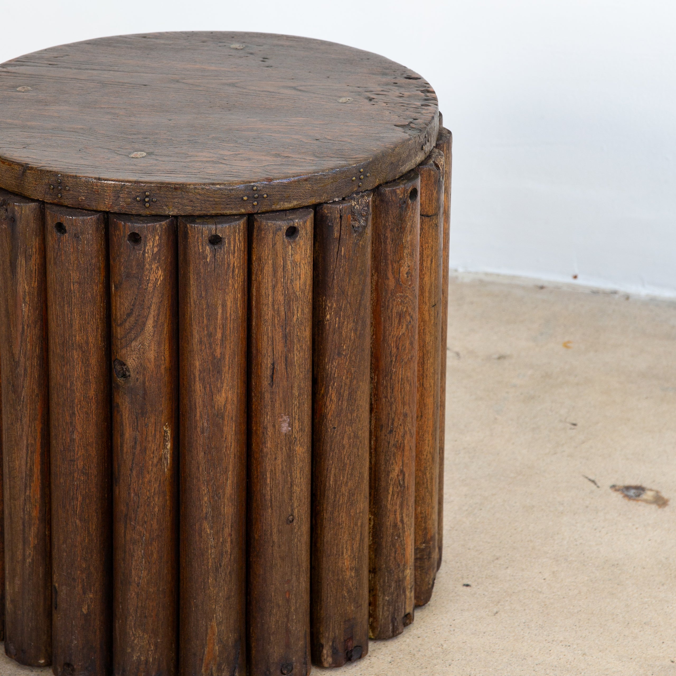 Mid-Century Ribbed Teak Drink Table