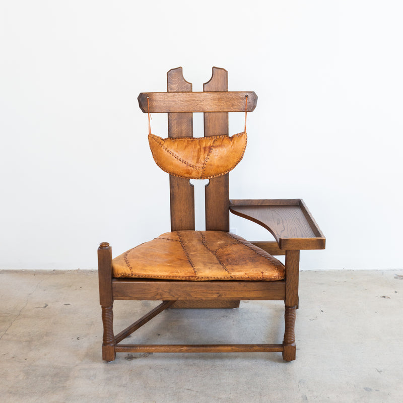 Dutch Brutalist Oak Fireplace Chair