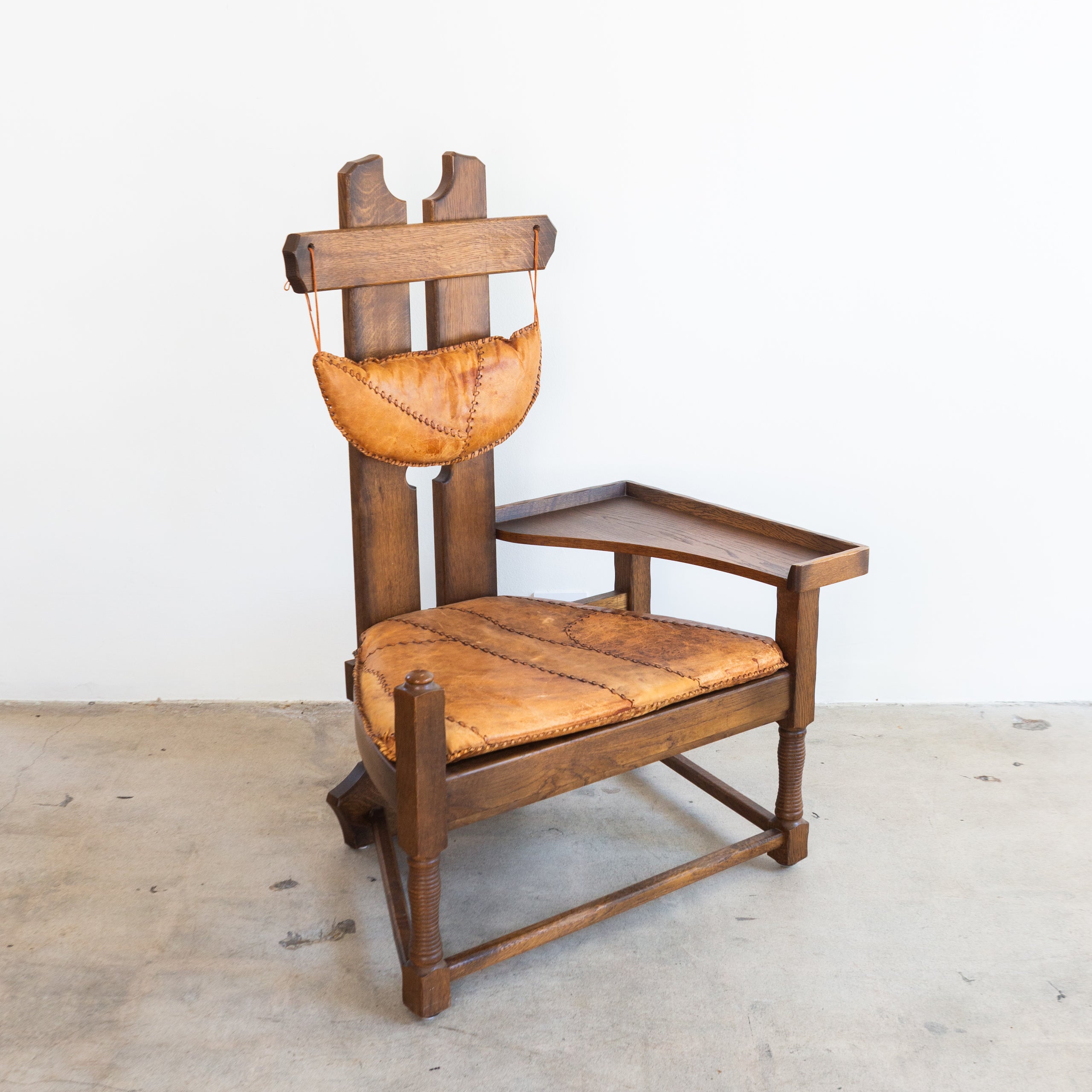 Dutch Brutalist Oak Fireplace Chair