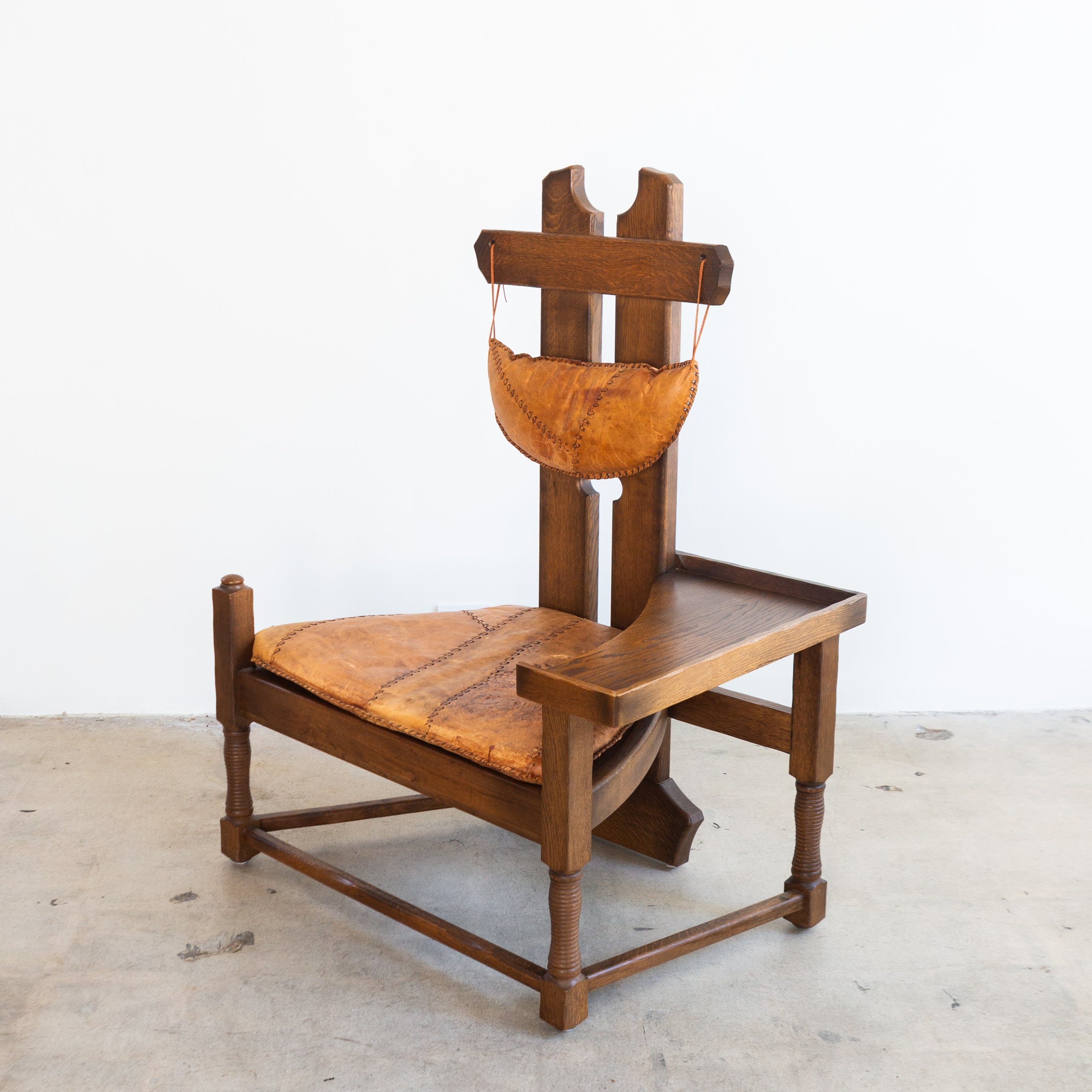 Dutch Brutalist Oak Fireplace Chair