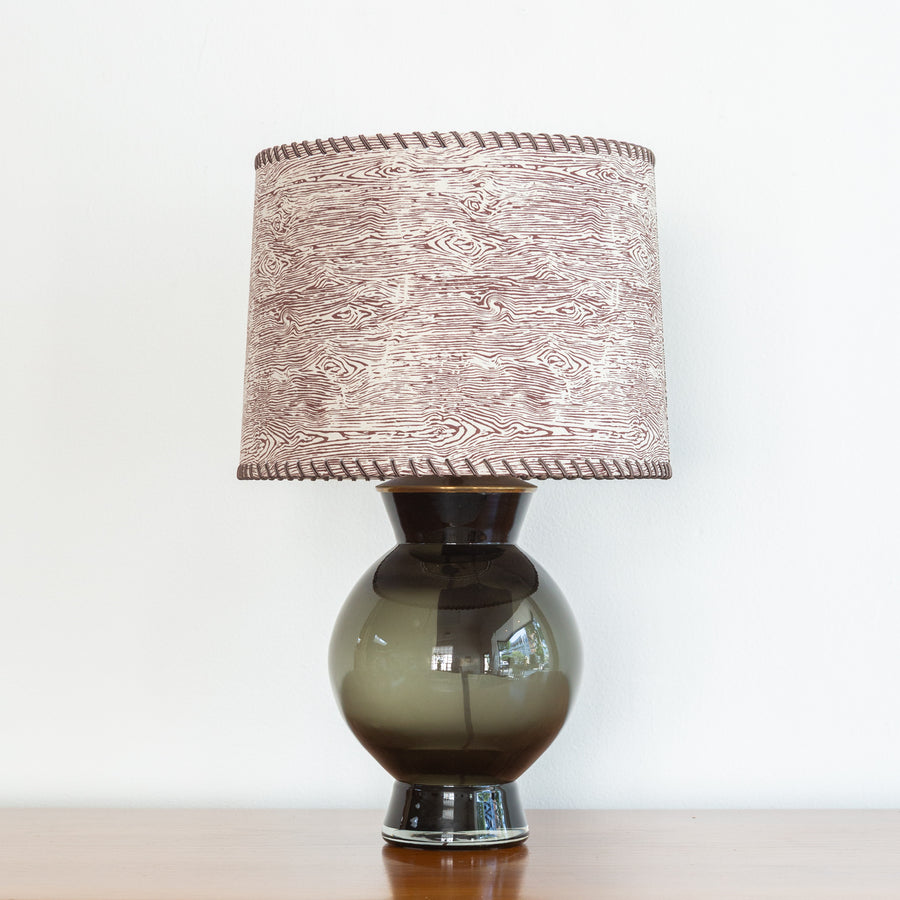 Smoke Glass Table Lamp on Wood Block Base