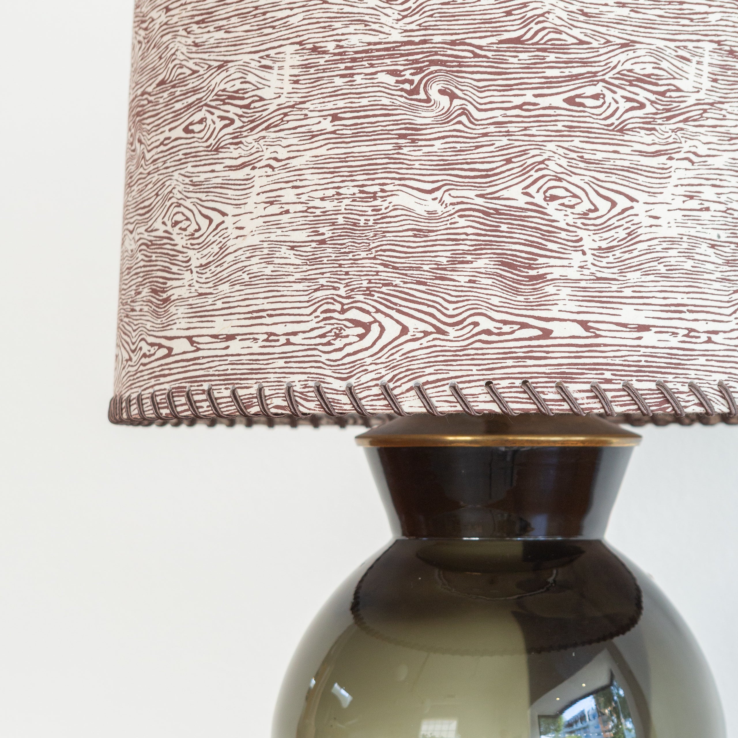 Smoke Glass Table Lamp on Wood Block Base