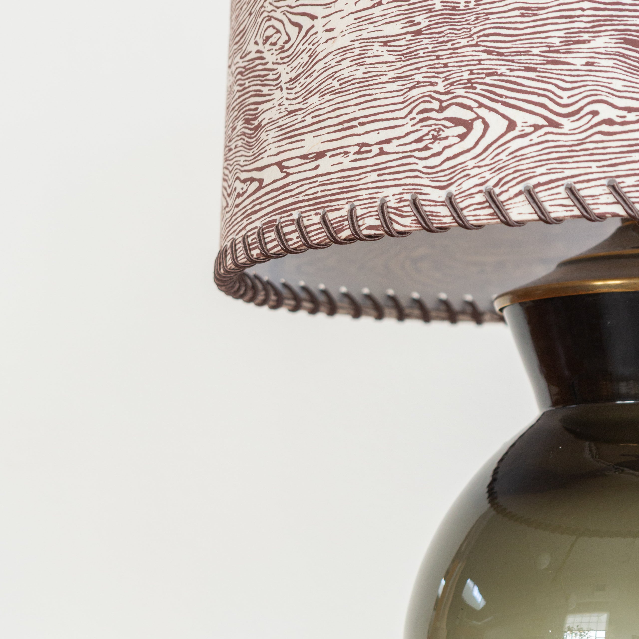 Smoke Glass Table Lamp on Wood Block Base