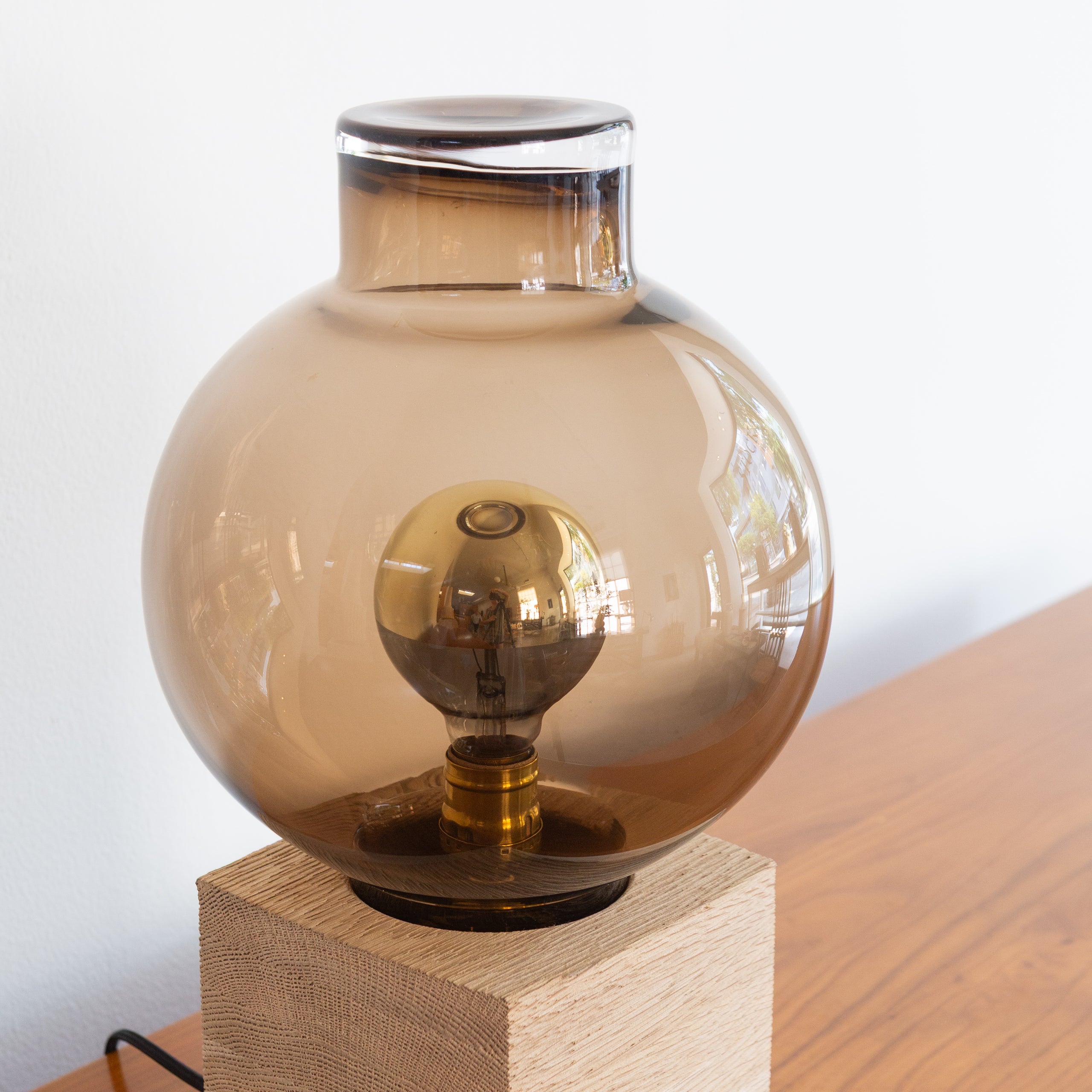 Topaz Globe + Oak Base Table Lamp