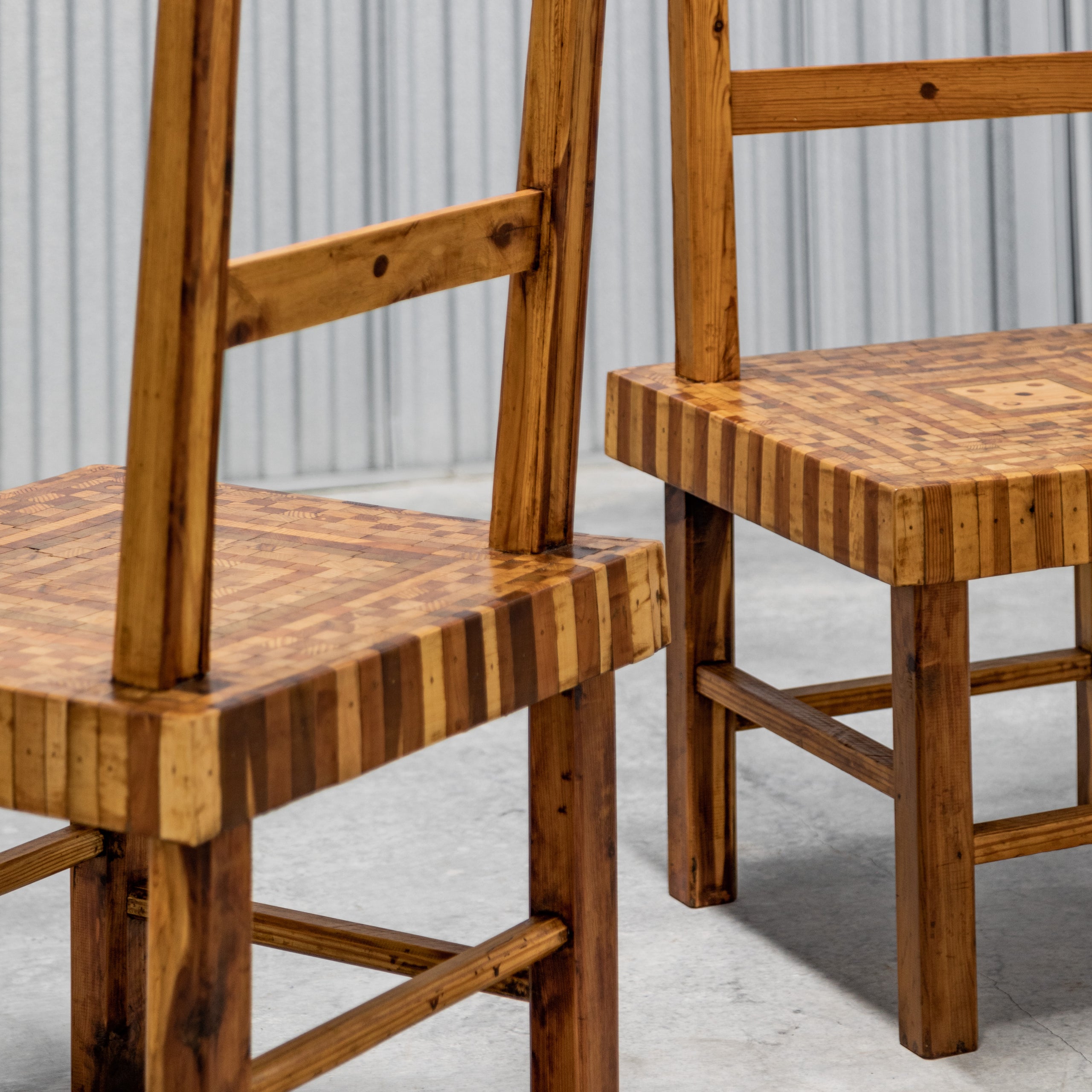 American Folk Art Marquetry Chairs