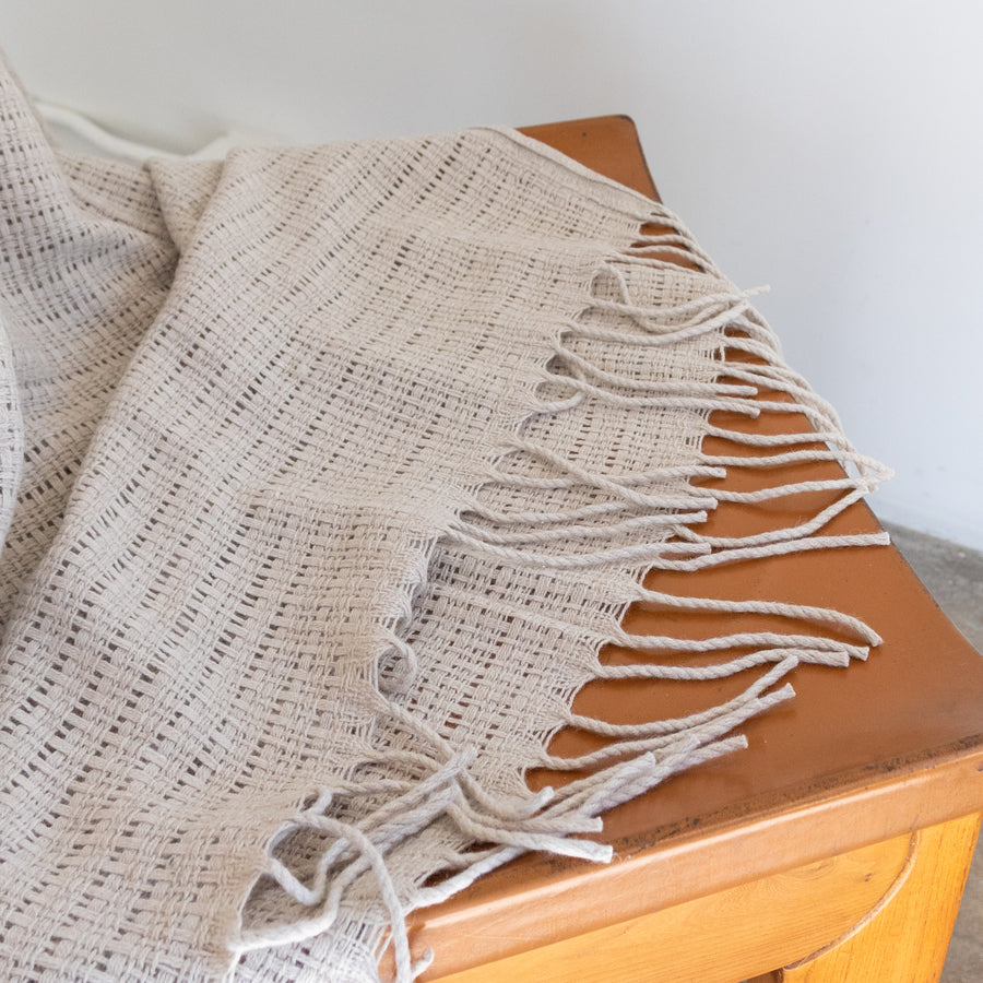 Wool Blend Open-Weave Natural Throw