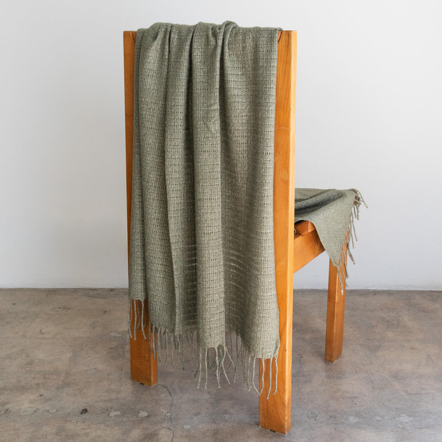 Wool Blend Open-Weave Olive Throw
