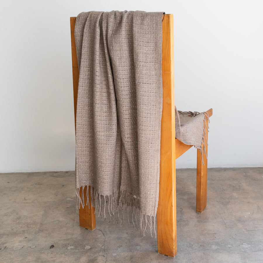 Wool Blend Open-Weave Ecru Throw