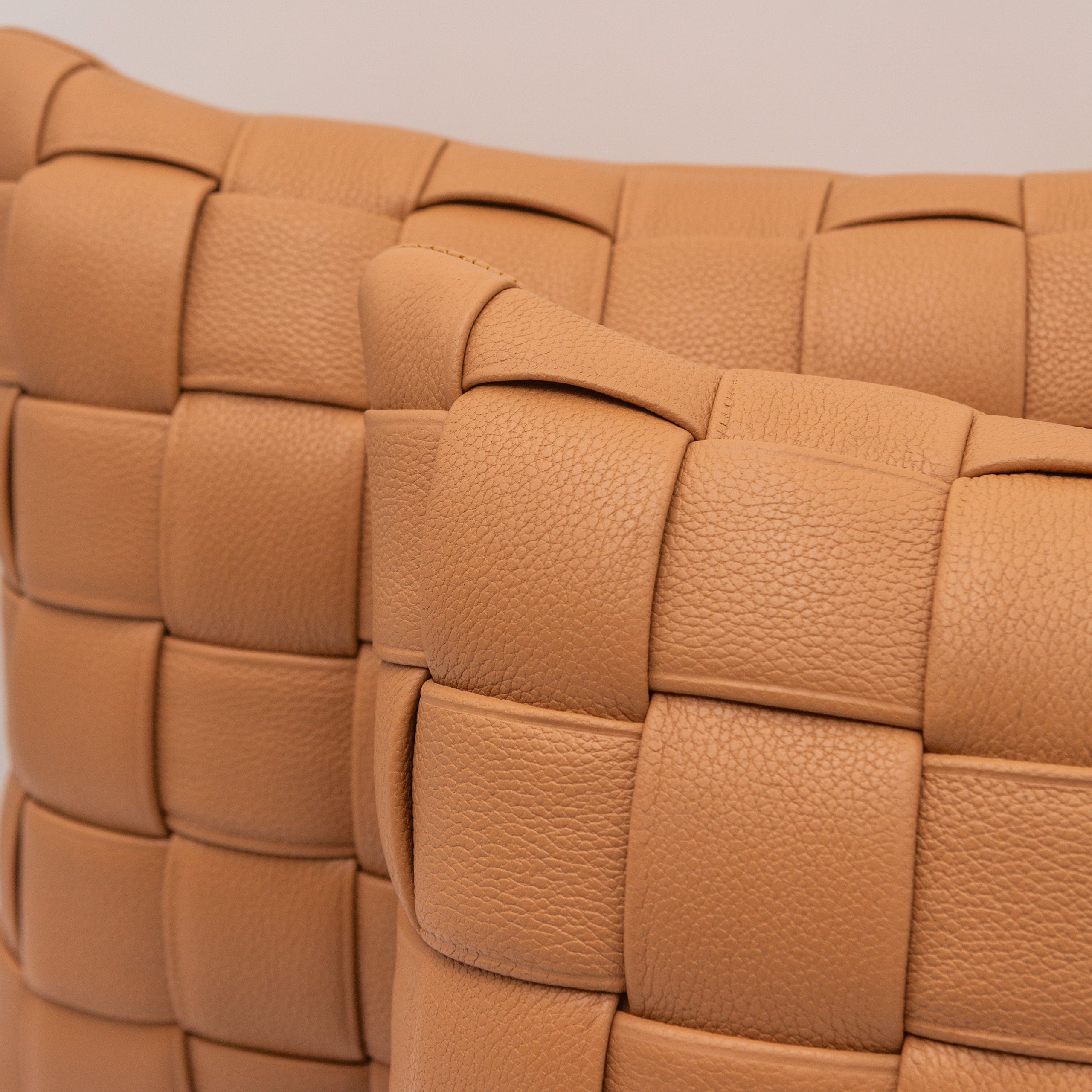 Woven Leather Pillow - Camel