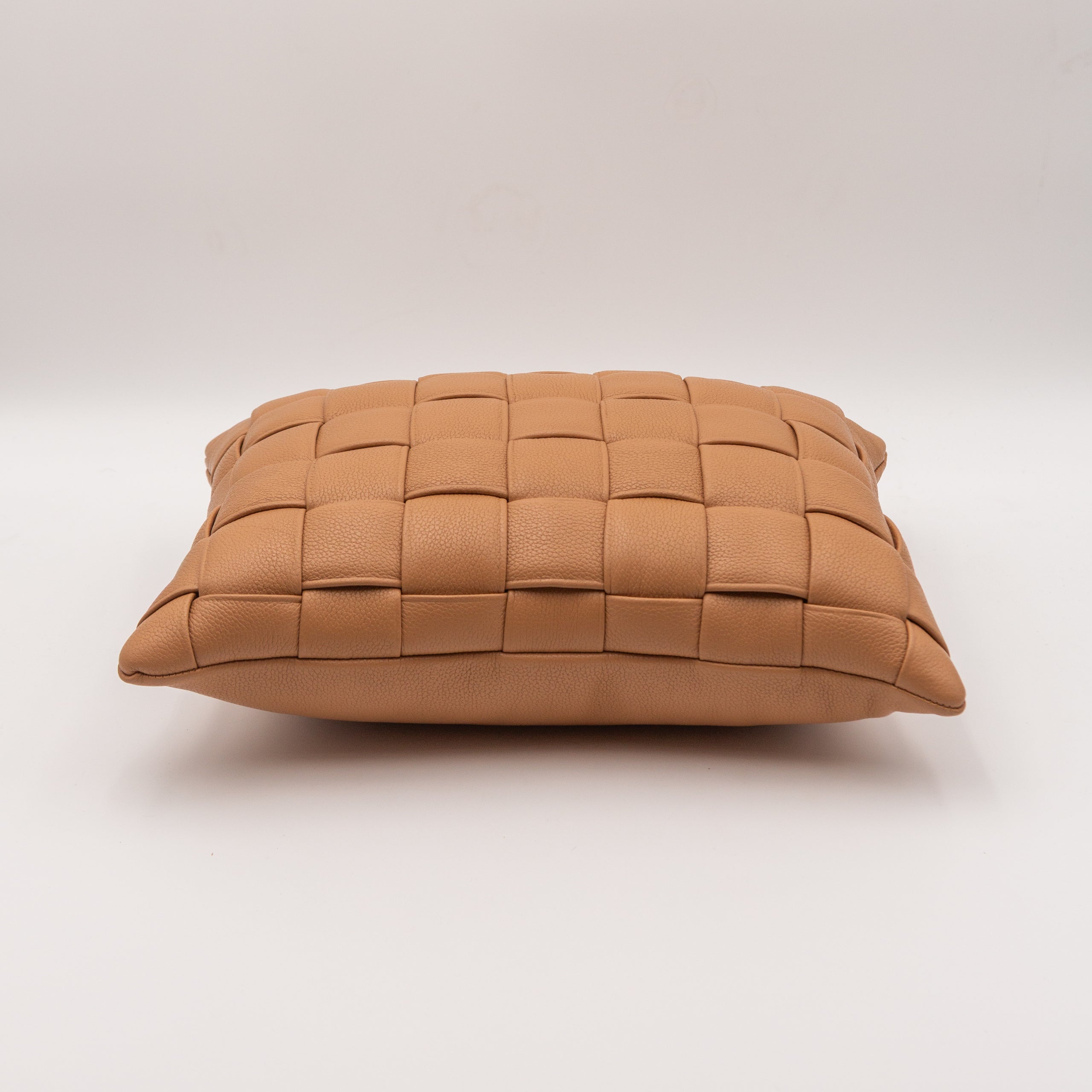 Woven Leather Pillow - Camel
