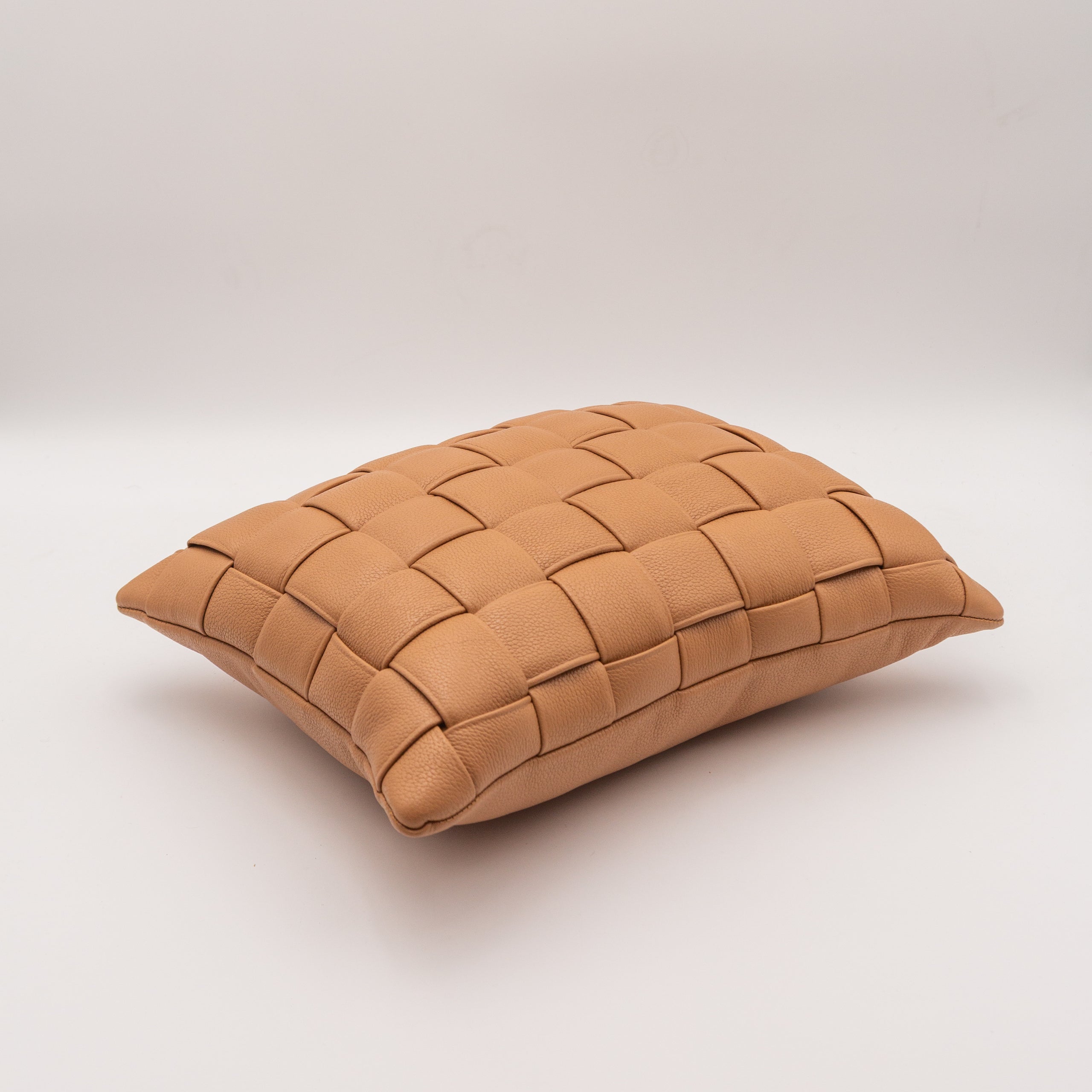 Woven Leather Pillow - Camel
