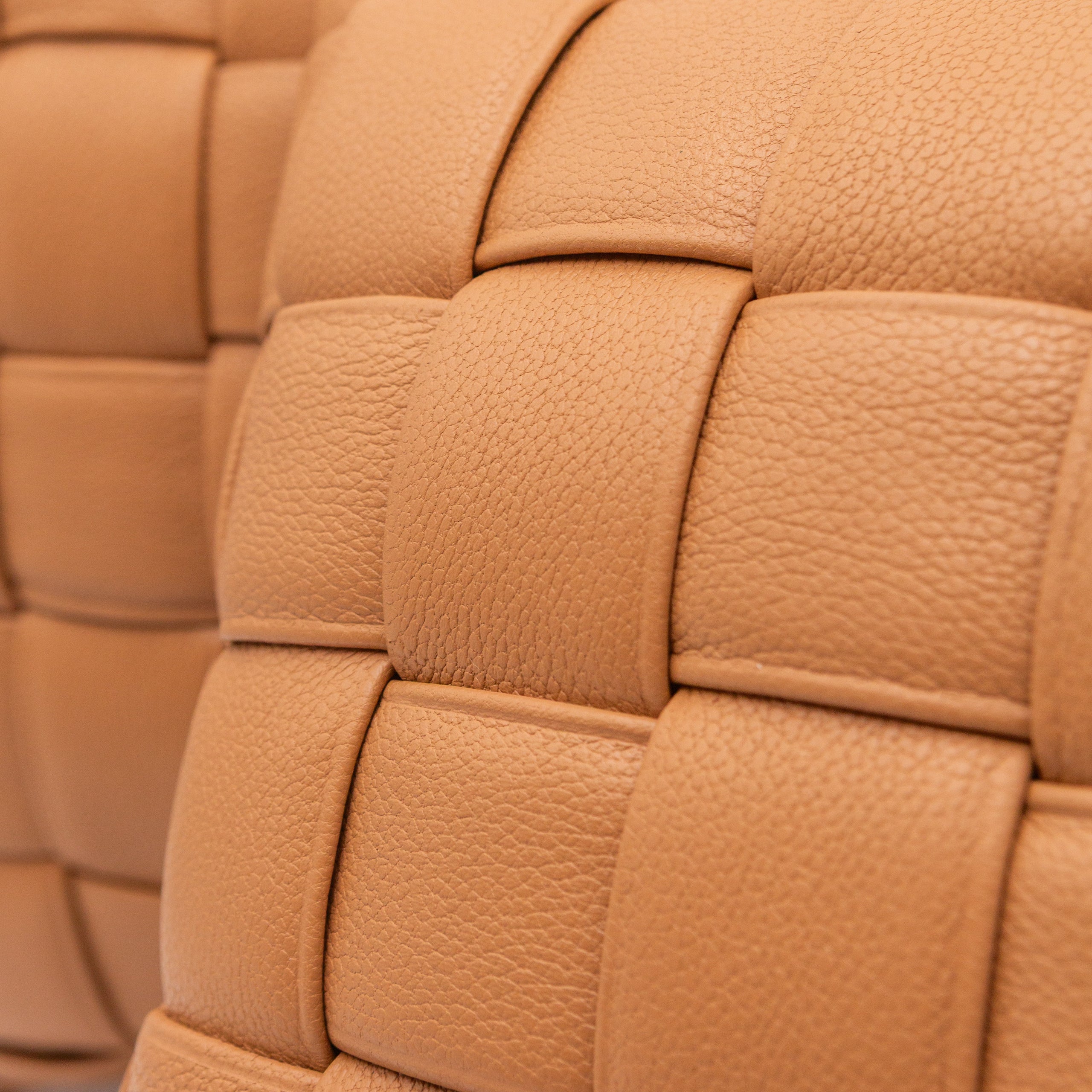 Woven Leather Pillow - Camel