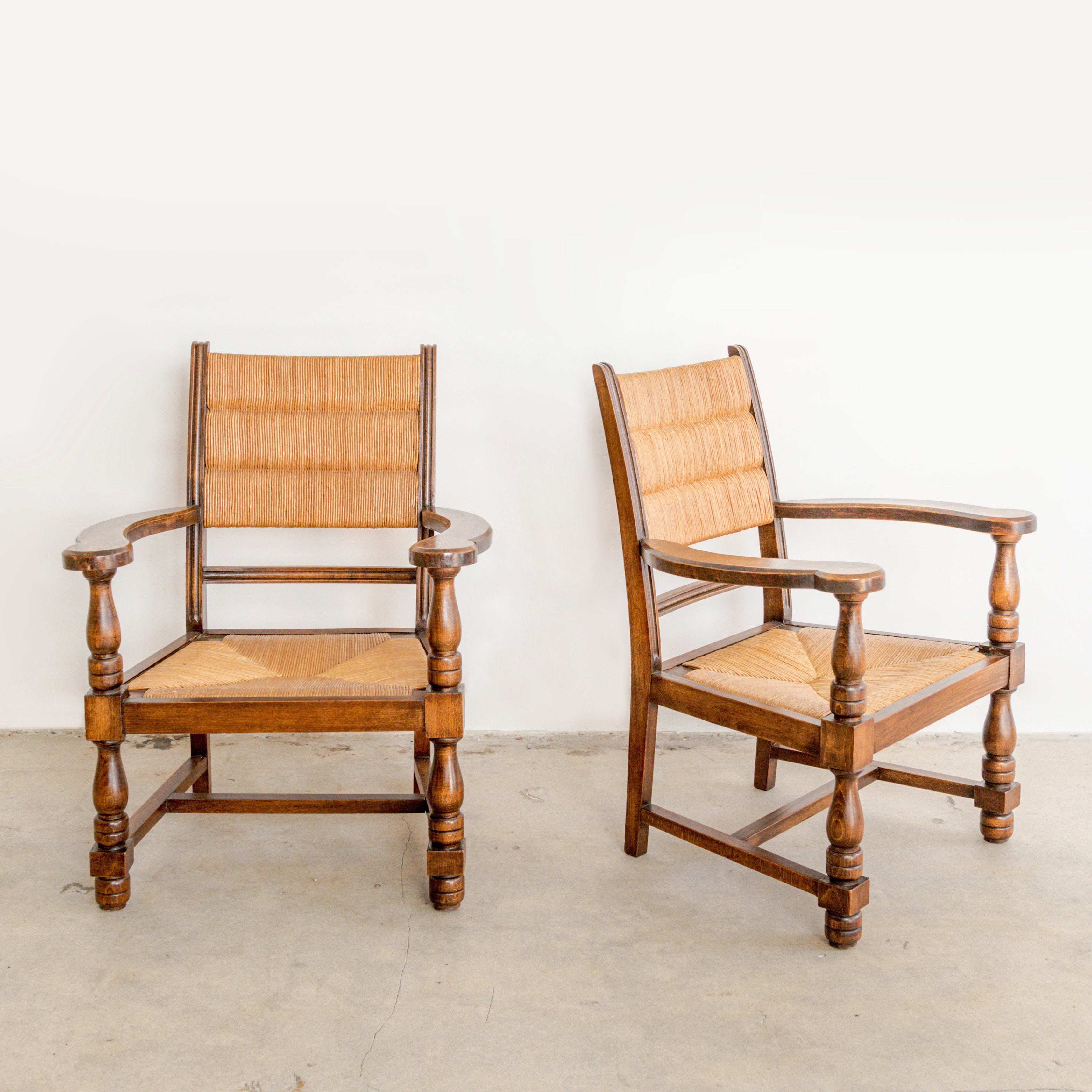 Turned Chestnut Frame + Rush Armchairs – STOCK Studio