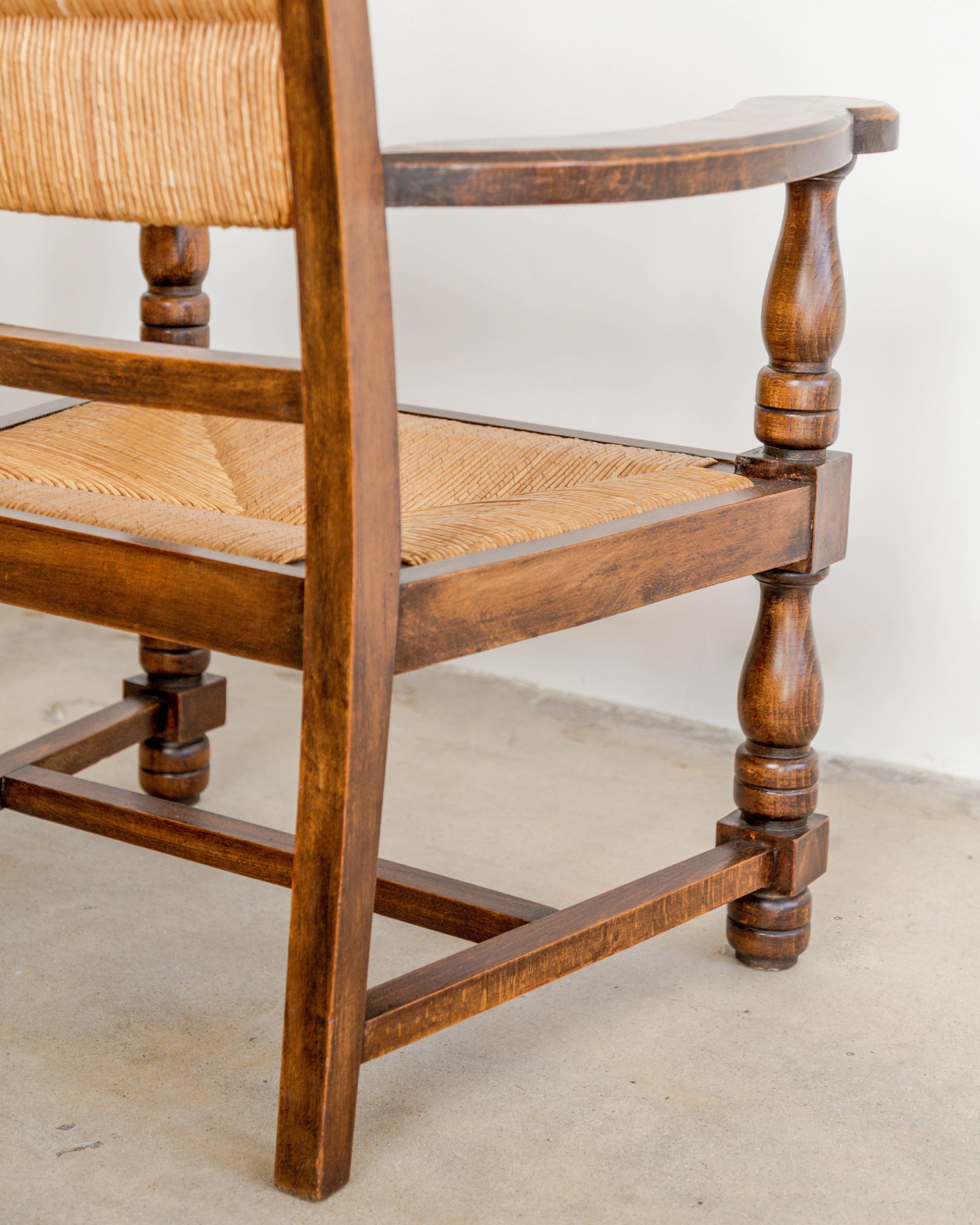 Turned Chestnut Frame + Rush Armchairs