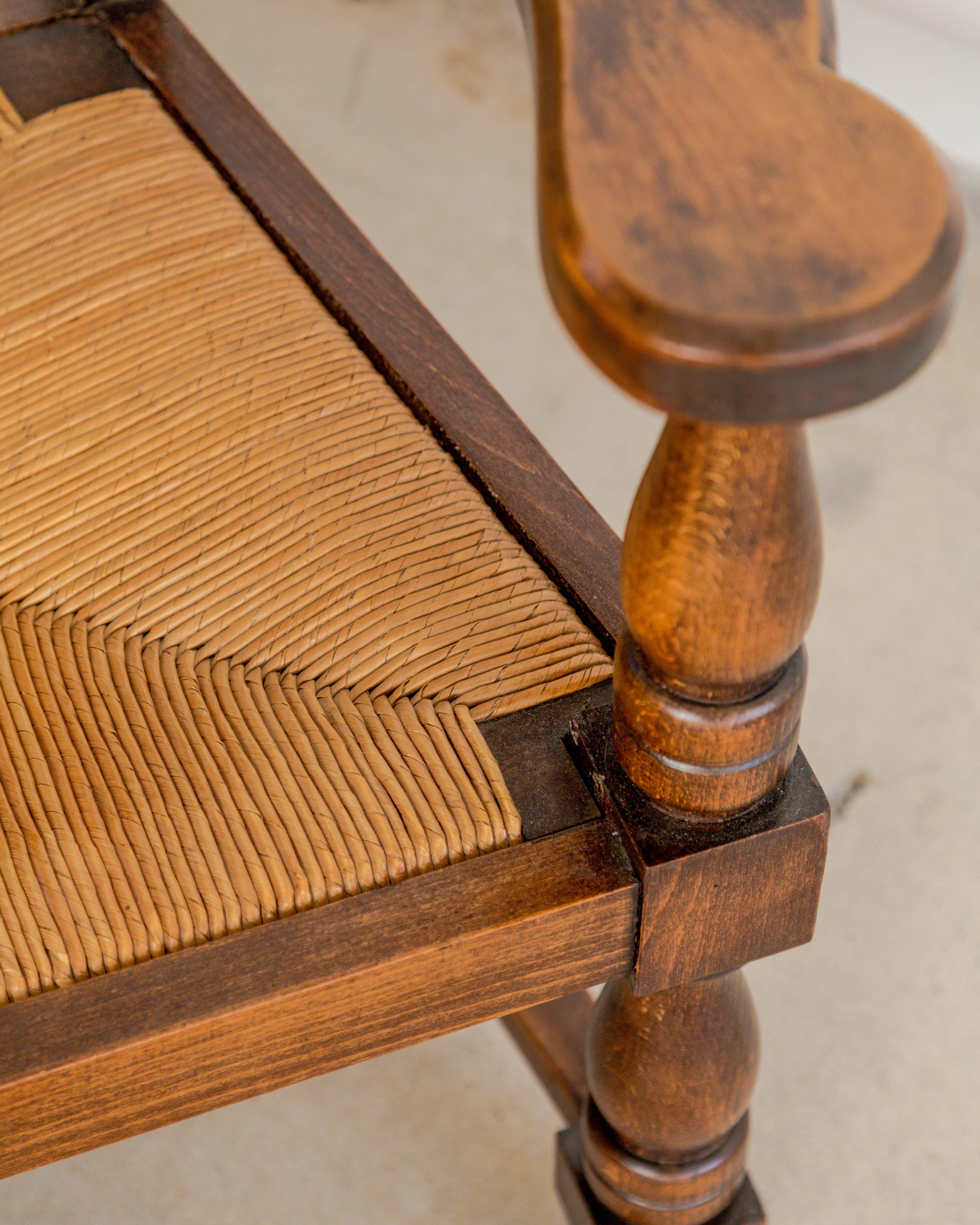 Turned Chestnut Frame + Rush Armchairs