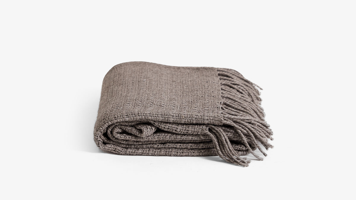 Wool Blend Open-Weave Ecru Throw
