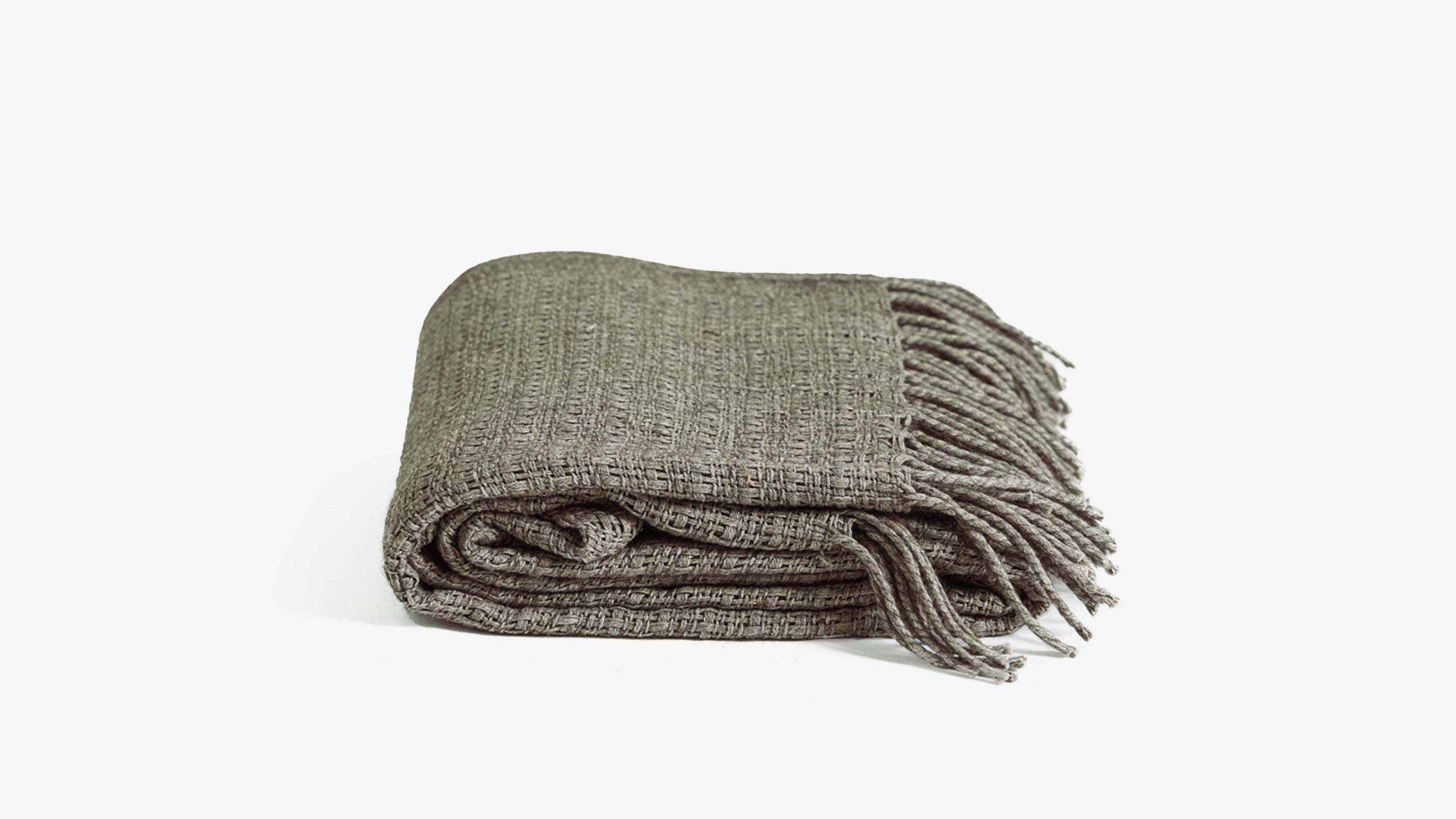Wool Blend Open-Weave Olive Throw