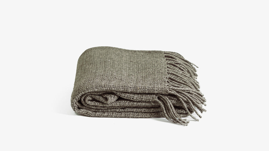 Wool Blend Open-Weave Olive Throw